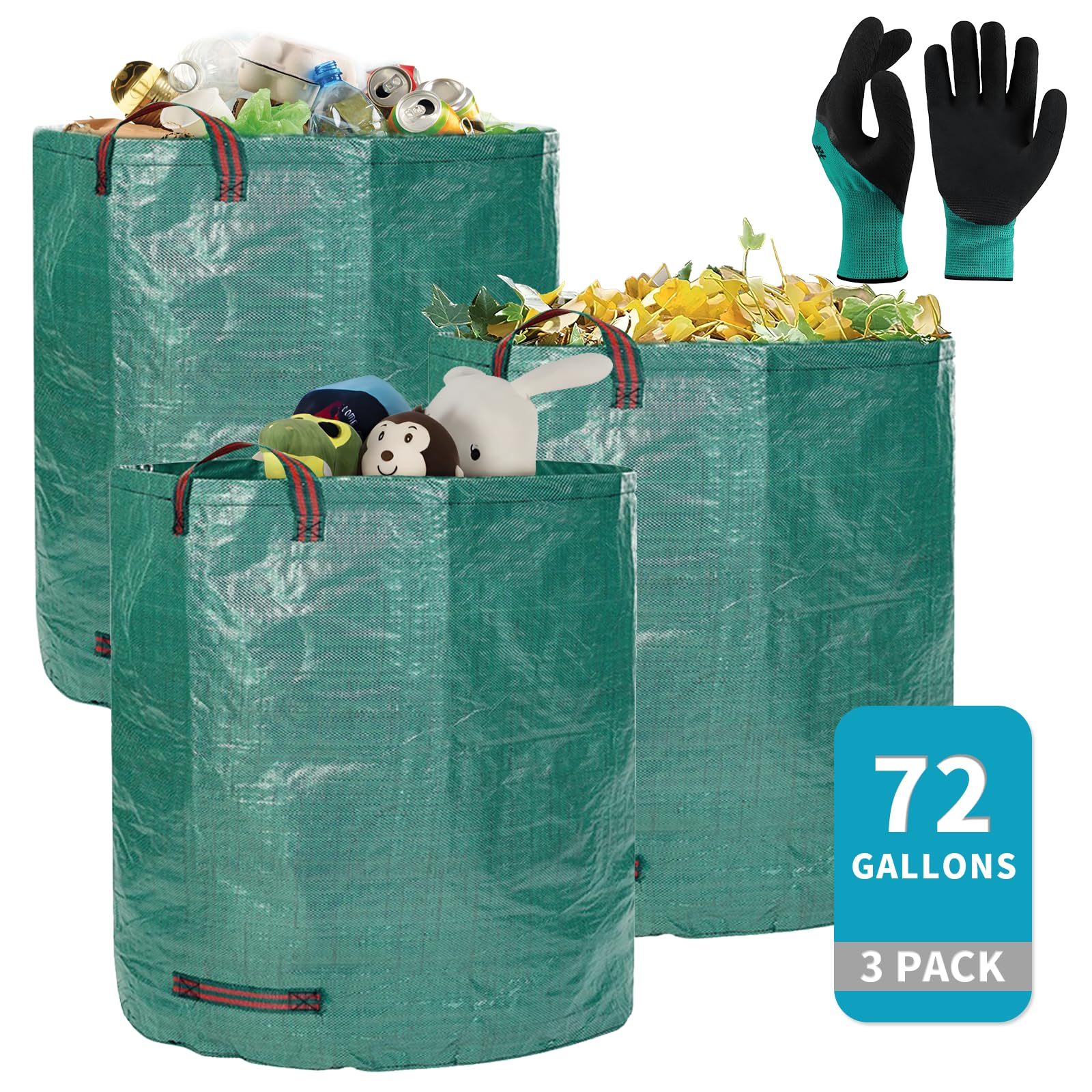 NATUREZA Heavy Duty 72-Gallon Reusable Yard Waste Bags - 3 Pack | Durable Garden Storage Bags for Leaves, Laundry & Outdoor Use | Perfect for Patio, Lawn Care & Leaf Collection