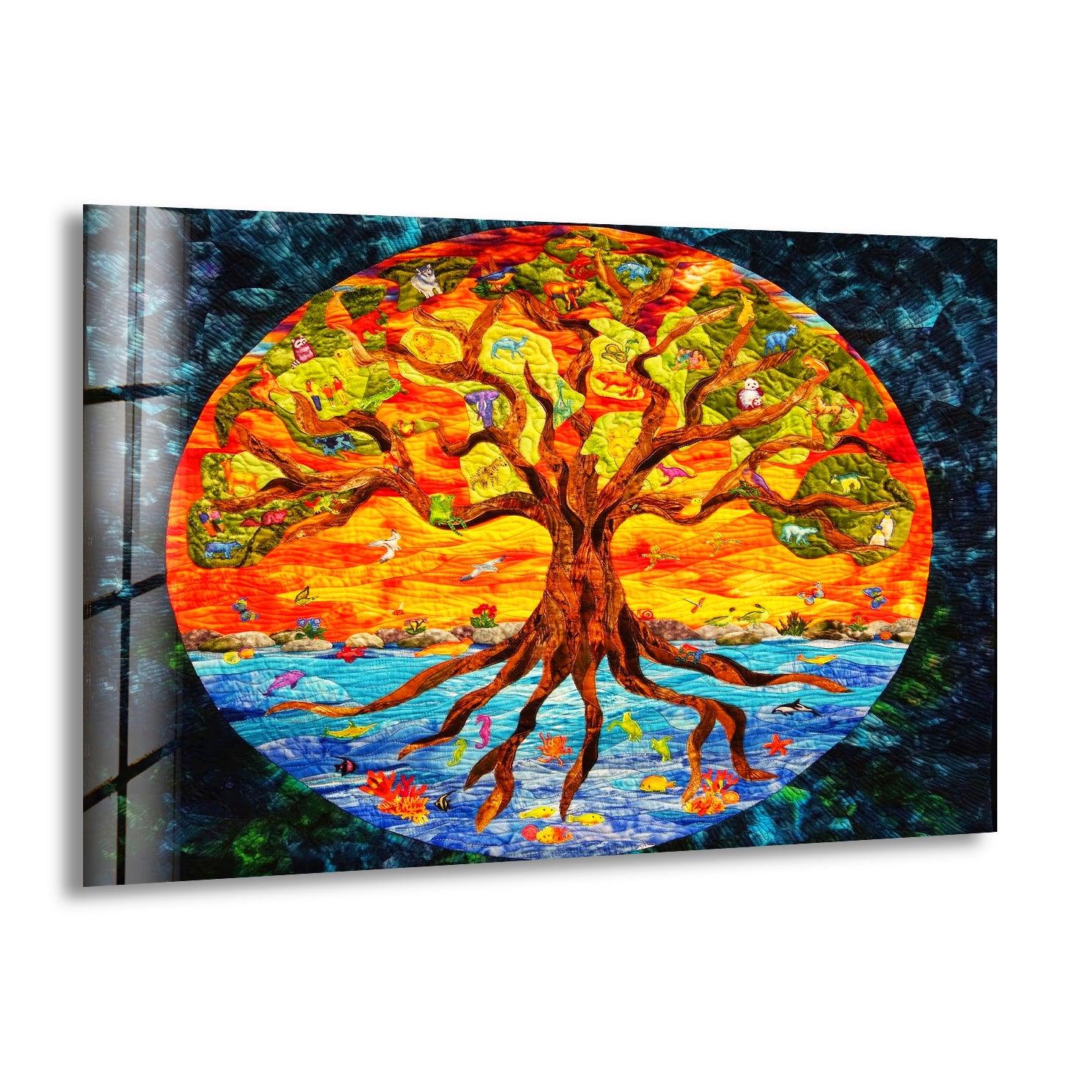 Big Tree of Life Glass Wall Art - Handmade Stained Glass Window Decor for Living Room, Bedroom & Office - Spiritual Home Decor Gift