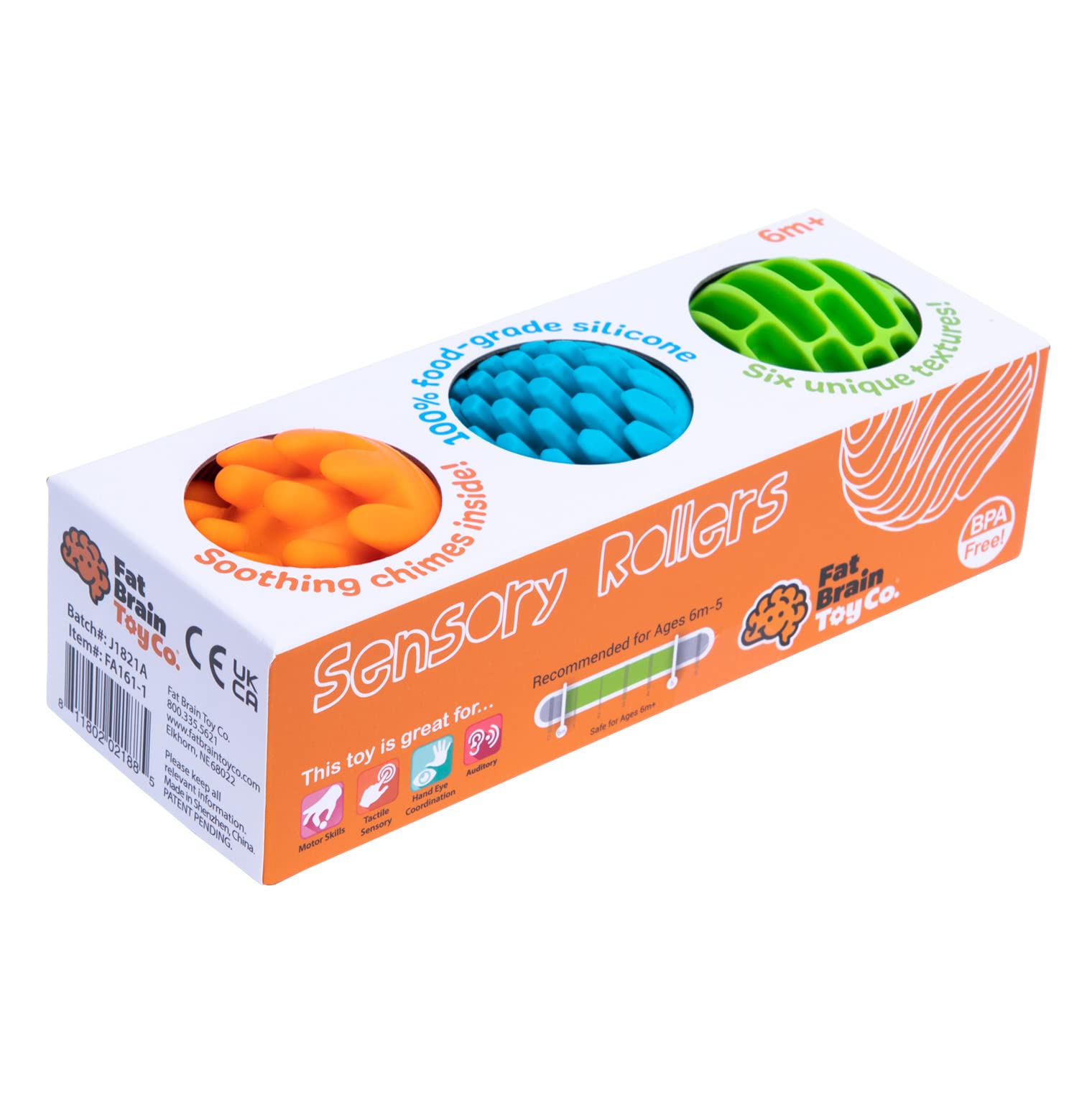 Fat Brain Toys Sensory Rollers for Kids - Textured Baby Toys for Sensory Development & Stress Relief - Perfect for Autism, Toddler Playtime & Occupational Therapy