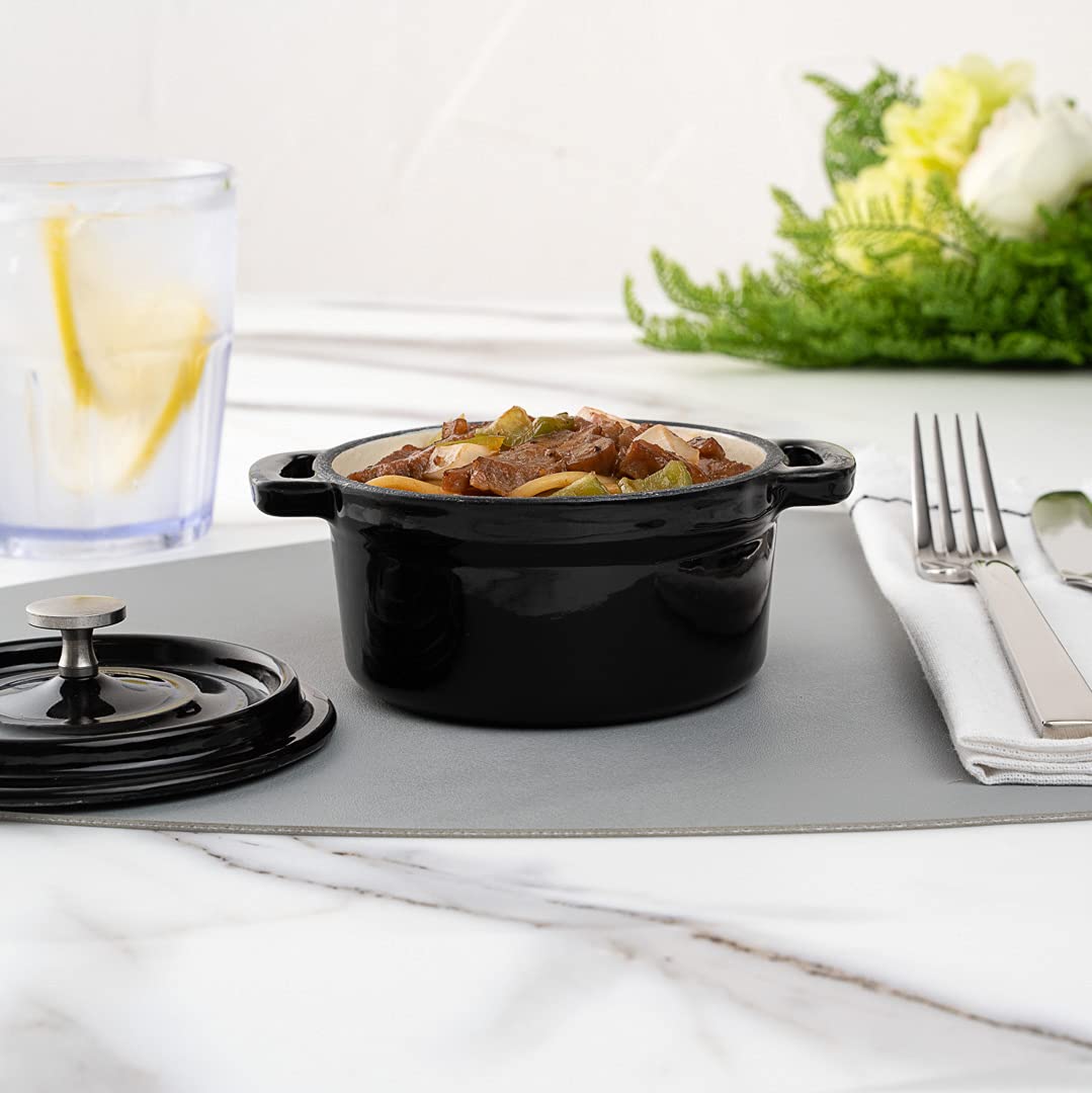 8 oz Mini Casserole Dish with Lid - Enameled Black Cast Iron Dutch Oven for Baking, Braising & Roasting | Perfect for Individual Servings, French Onion Soup & Crème Brûlée | Heavy-Duty Restaurantware Cocotte
