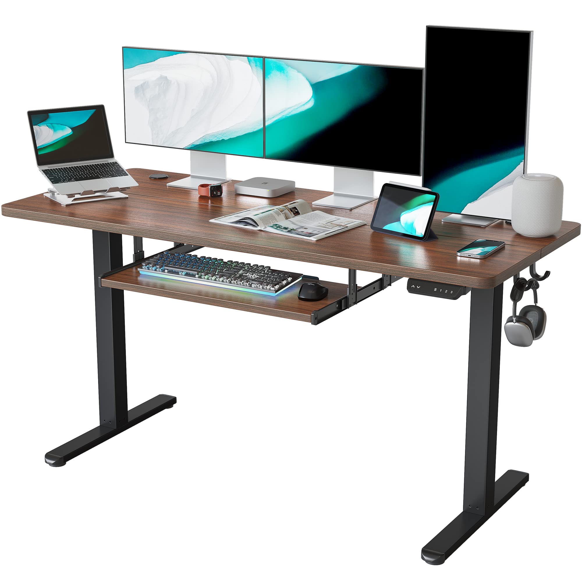 FEZIBO 63-Inch Electric Standing Desk with Keyboard Tray - Adjustable Height, 63