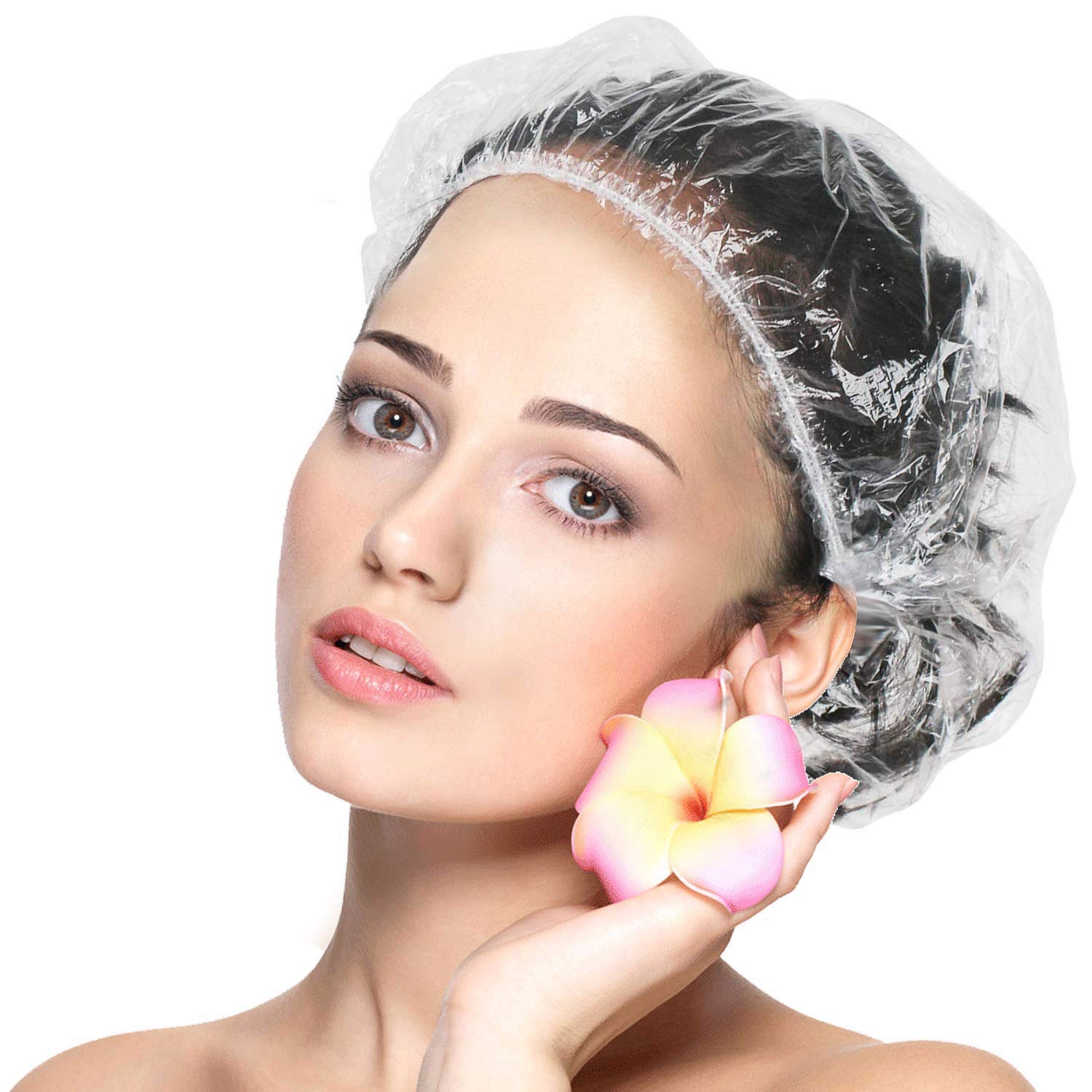 P.N. STORE™ 100 Pack Disposable Shower Caps - Clear Transparent Waterproof Hair Protection for Bathing, Swimming, Salon & Spa Use - One Size Fits All
