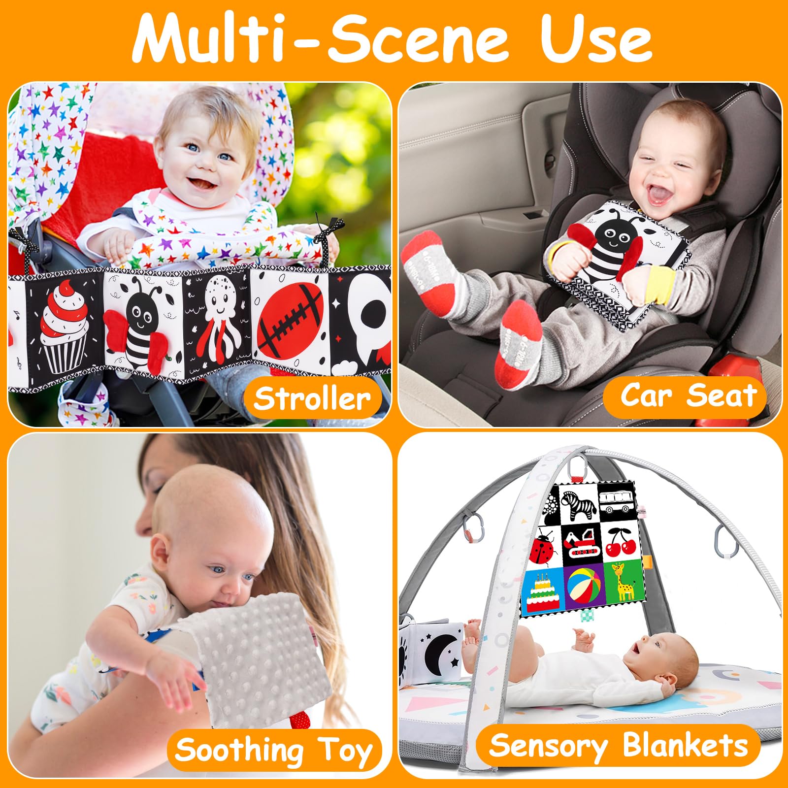 2-Pack Black & White High Contrast Baby Toys 0-6 Months - Soft Crinkle Book for Early Education & Montessori Sensory Development - Newborn Brain Stimulation & Tummy Time Mirror - Perfect Infant Toys 6-12 Months for Baby Shower Gifts & Nursery Playtime