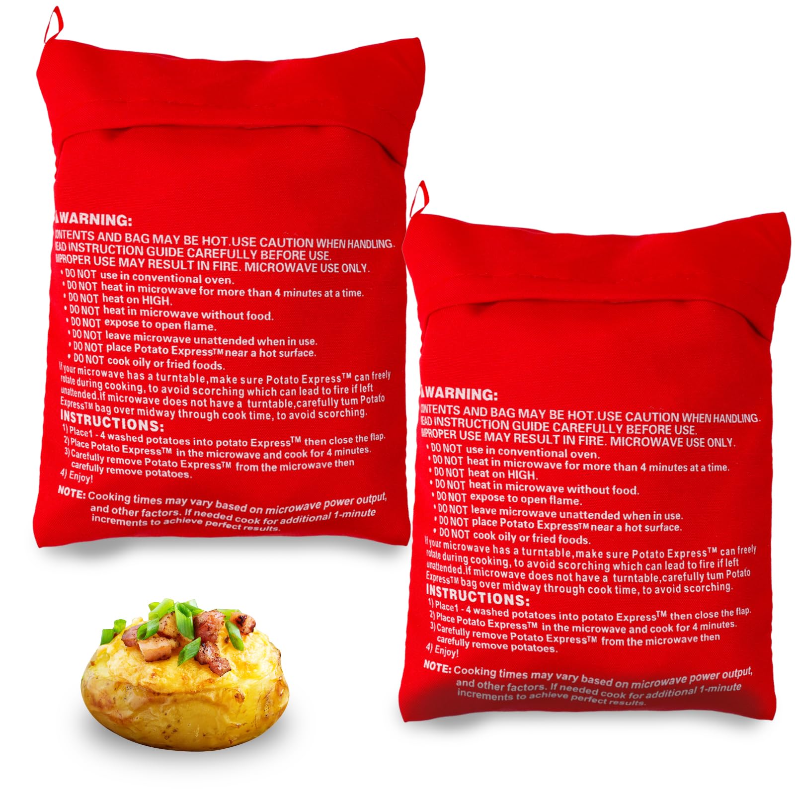 2-Pack Reusable Microwave Potato Bags for Baking - Quick & Easy 4-Minute Baked Potatoes - Perfect Kitchen Gadget for Fast Meals (Red) - Ideal for Busy Weeknights, Healthy Snacks & Family Dinners