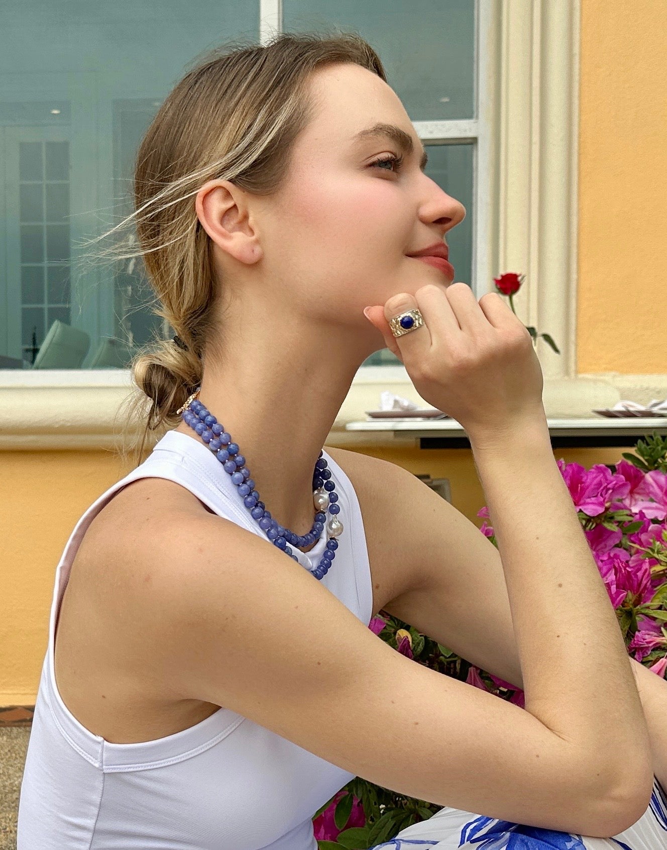 Lapis Lazuli Stone Platinum Plated Brass Adjustable Ring for Women - Elegant Jewelry Gift for Birthday, Anniversary & Special Occasions