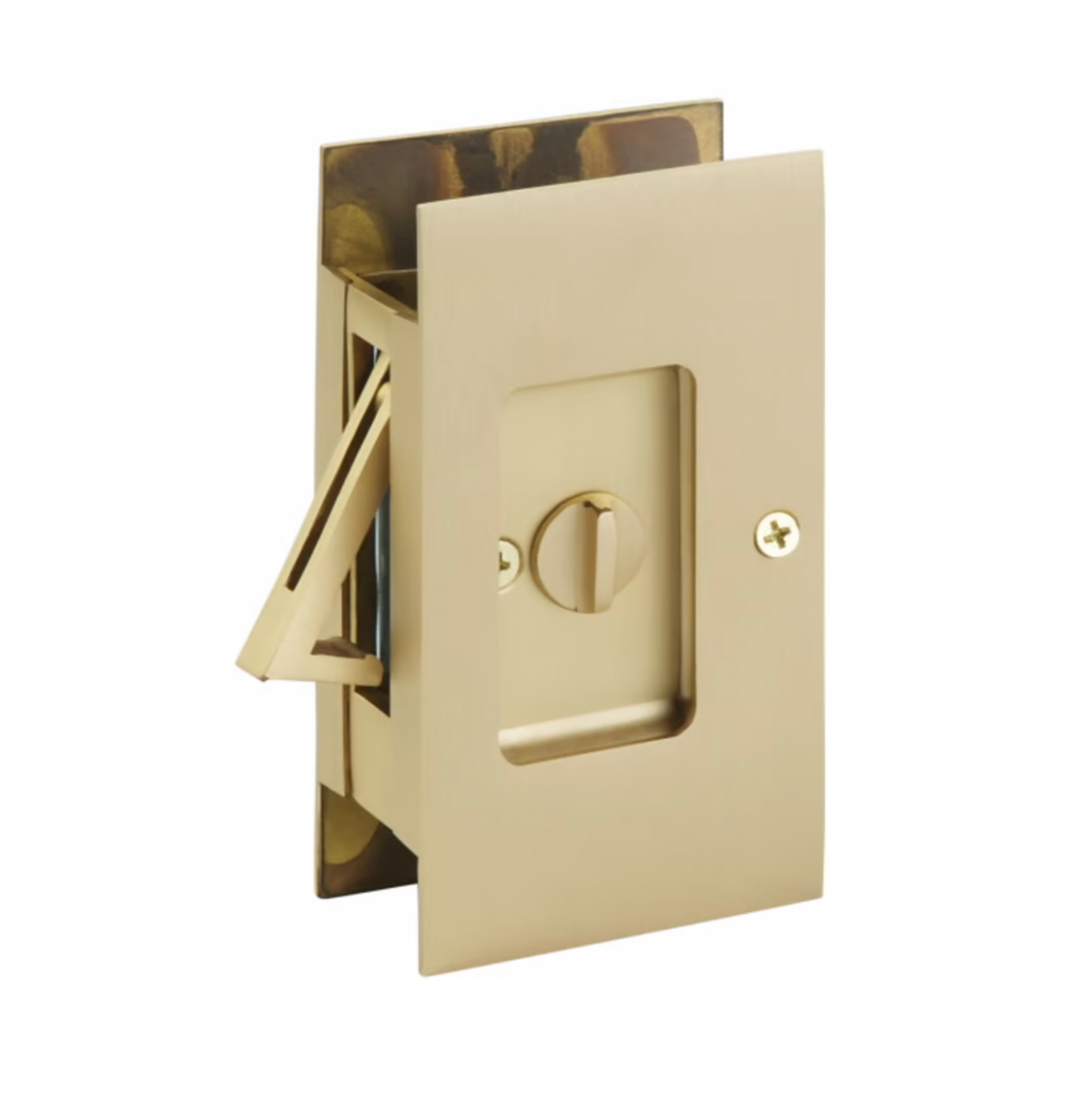 Satin Brass Pocket Door Lock - 4 1/2 Inch Large Bathroom Privacy Lock Hardware for Sliding Barn Doors & Closet Doors