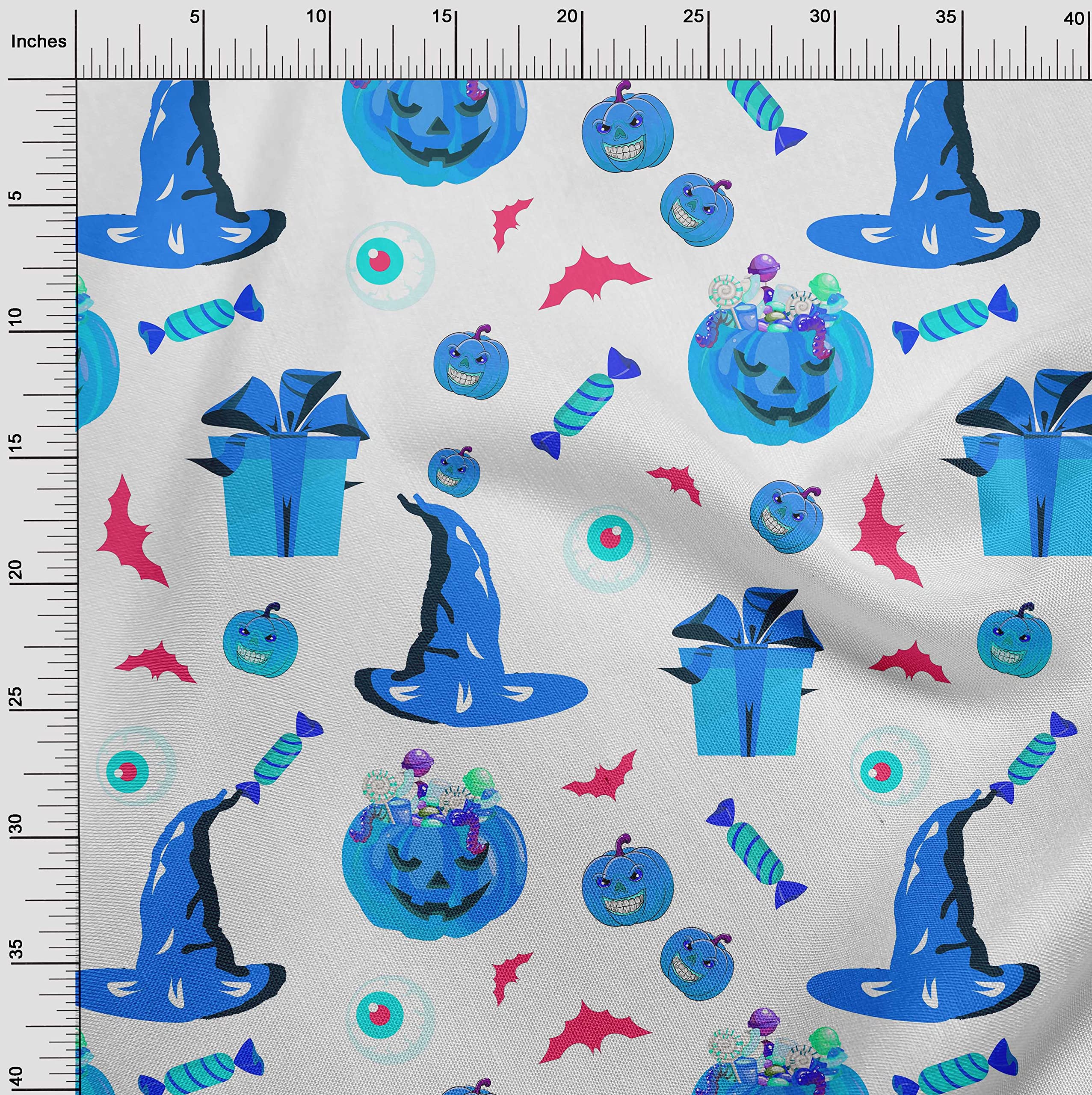 oneOone Polyester Spandex Blue Halloween Fabric - 56 Inch Wide Printed Craft Material for Sewing Costumes, DIY Decor & Quilting | Premium Stretch Fabric by The Yard