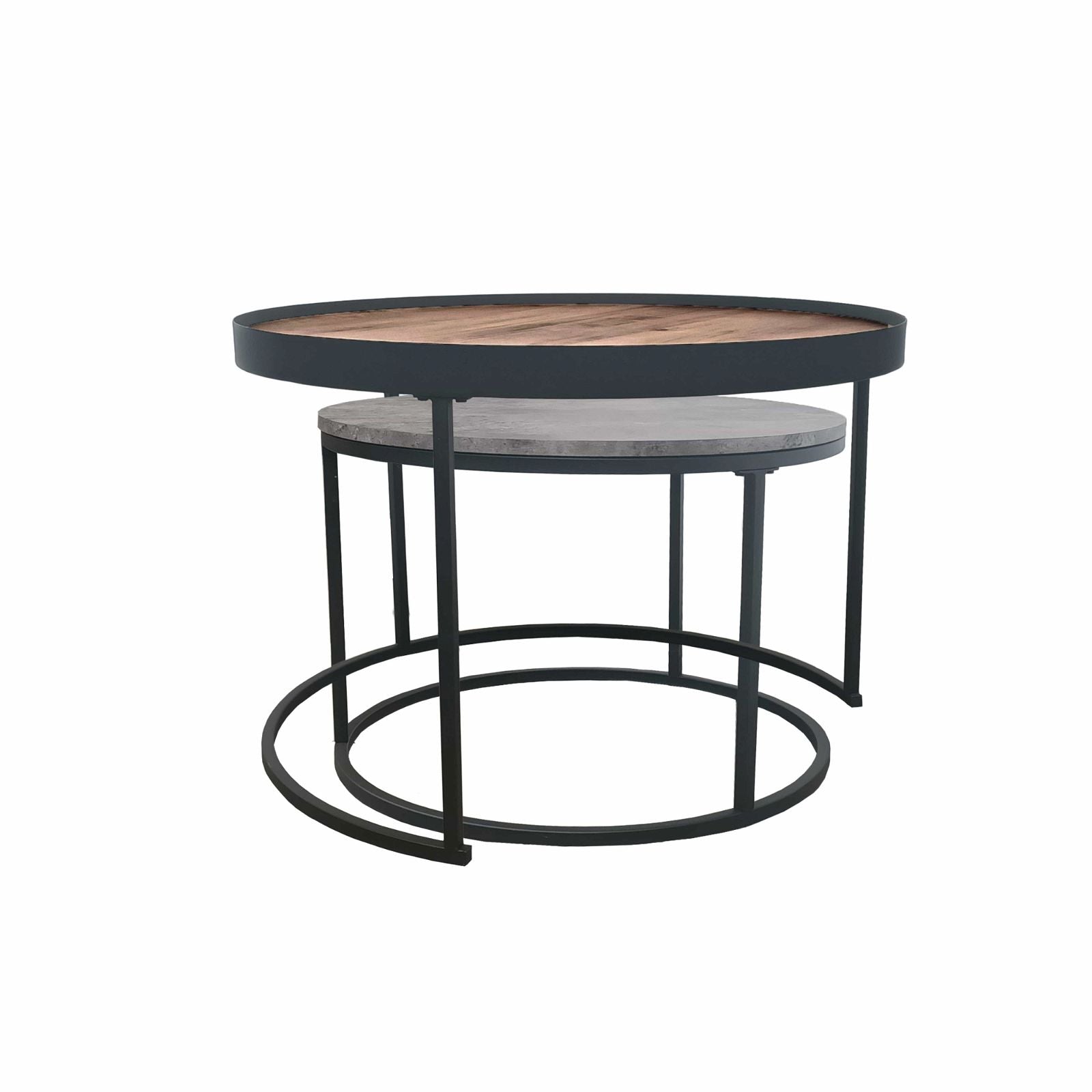 Modern Nested Coffee Table Set - Walnut Wood & Cement Design by Urban Style - Perfect for Living Room, Lounge, and Office Decor