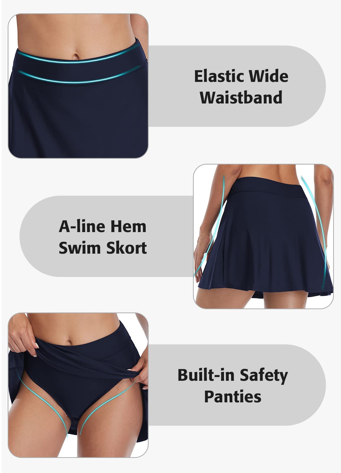 Beautyin Women's Solid Swim Skirt with Built-in Briefs - Tummy Control Tankini Bottoms for Beach & Pool - High Waisted Swimwear for Comfort & Confidence