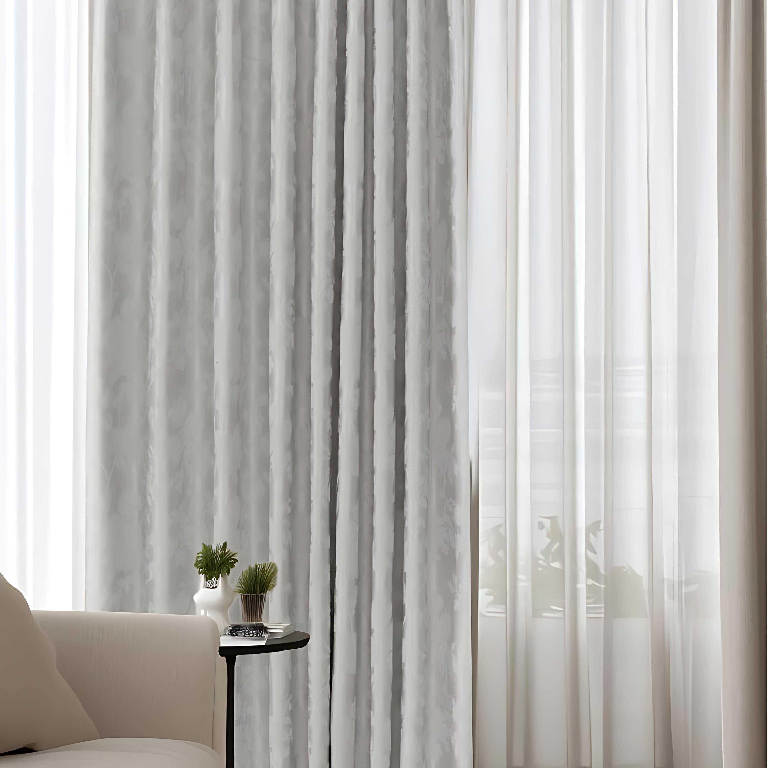 Vivian Glitter Jacquard Silver Grey Blackout Curtains - Heavyweight Thermal Insulated Custom Drapes for Living Room & Bedroom | Noise Reducing & Light Blocking Window Treatments