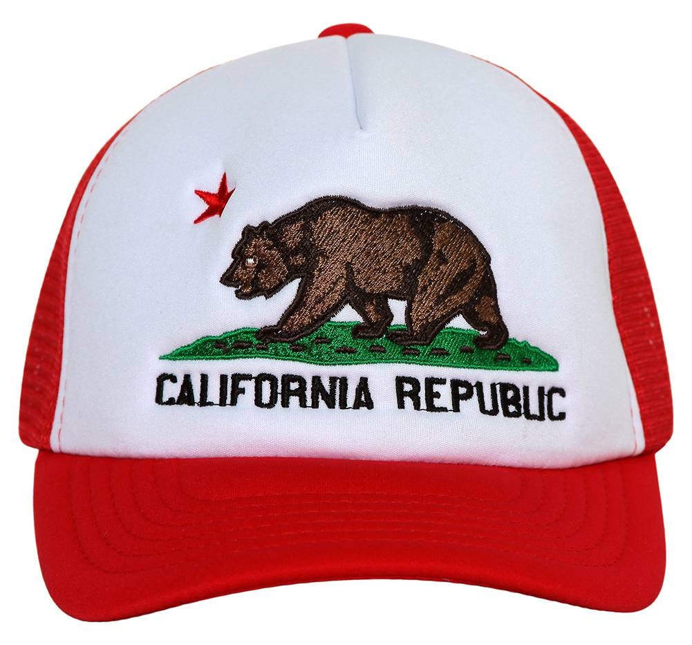 California Bear Trucker Snapback Hat - Adjustable Red Baseball Cap for Men & Women | Outdoor, Casual, Sports Wear