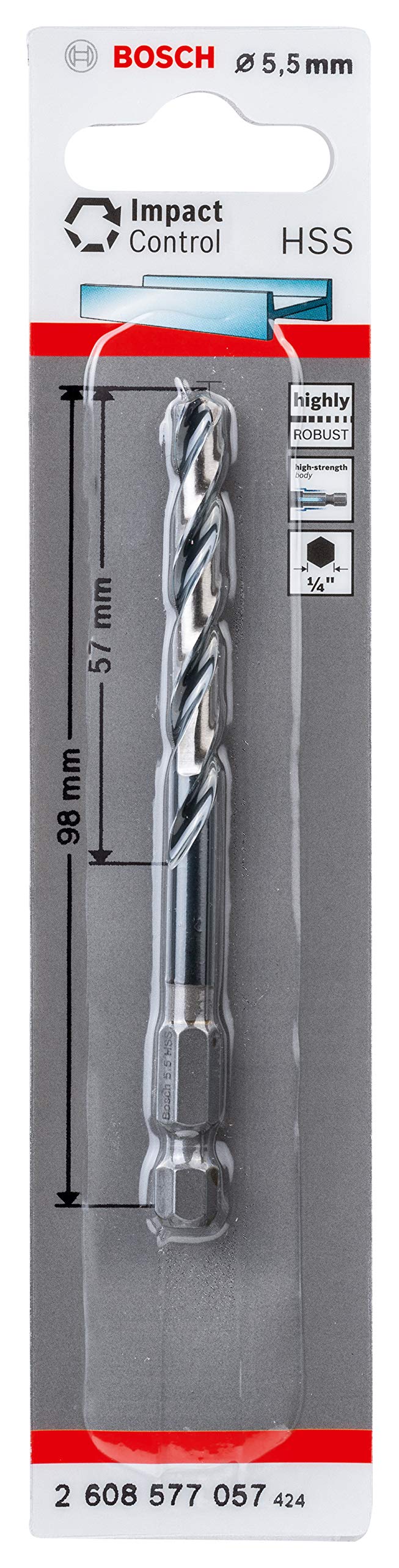 Bosch Professional Impact Control HSS Twist Drill Bit for Metal - 5.5 x 57 x 98 mm - Impact Drill Accessories - Perfect for Metalworking, Construction & DIY Projects