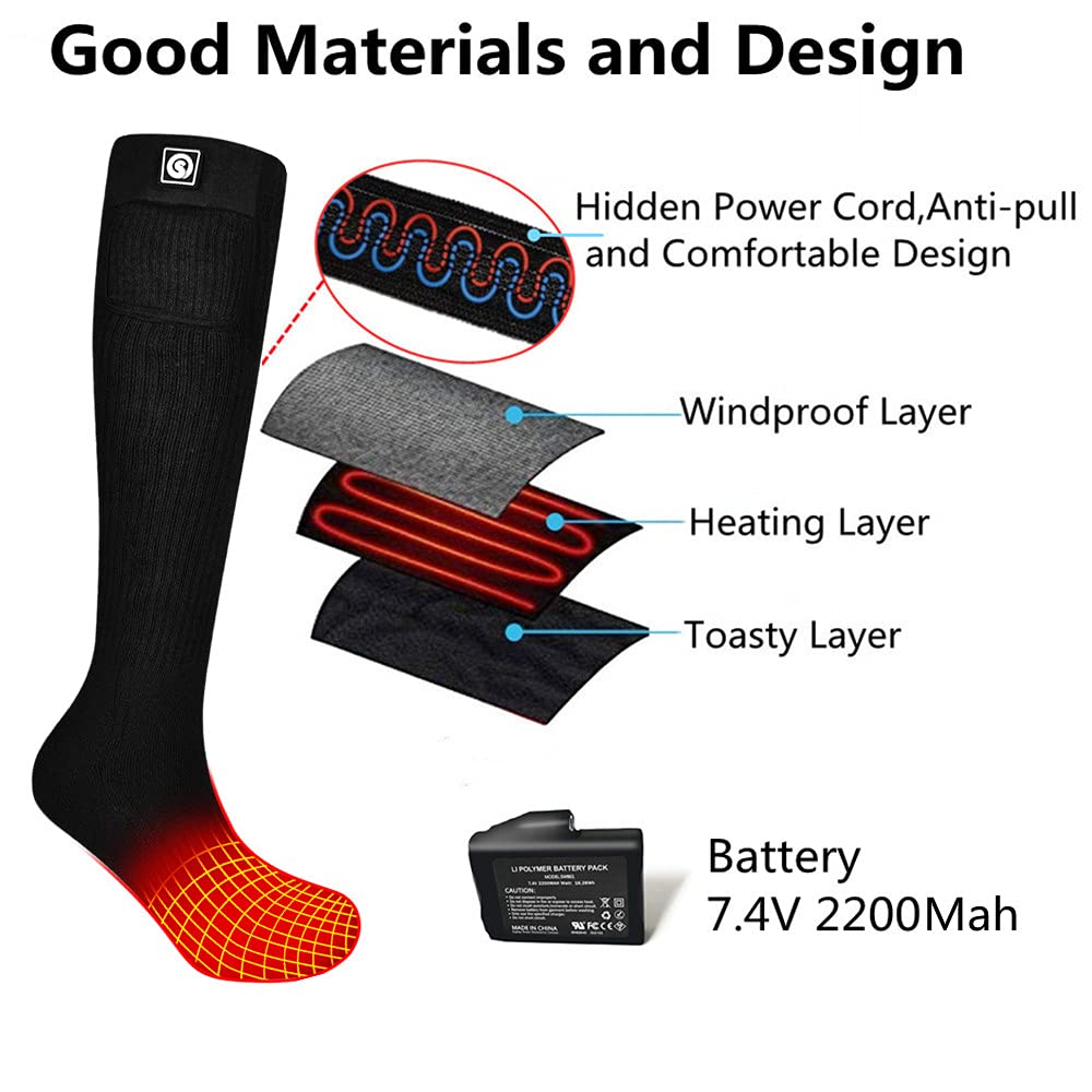 Rechargeable Electric Heated Socks for Men & Women - Winter Foot Warmers for Outdoor Activities, Skiing, Skating, Cycling, Camping, Fishing & Hunting | USB Powered Thermal Socks for Cold Weather Work & Winter Sports
