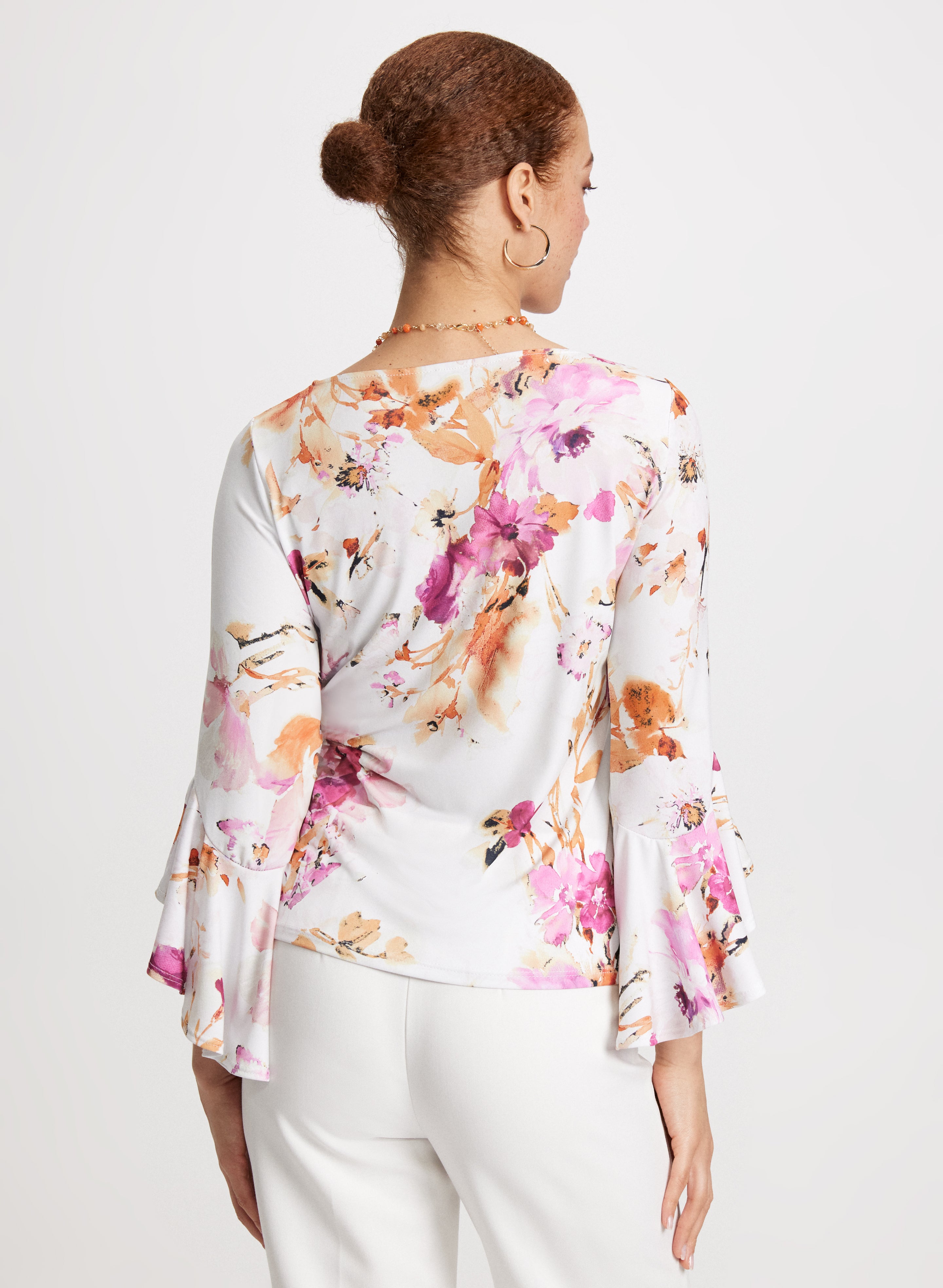 Floral Bell Sleeve Blouse for Women - Elegant Flowy Boho Tunic Top with Ruffle Details | Perfect for Spring, Summer, Date Night & Special Occasions