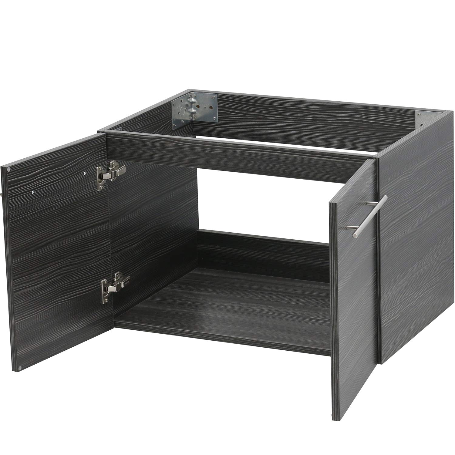 Wall Mount Floating Vanity Sink Set - Dark Grey Bathroom Vanity with Black Stone Countertop for Modern Homes