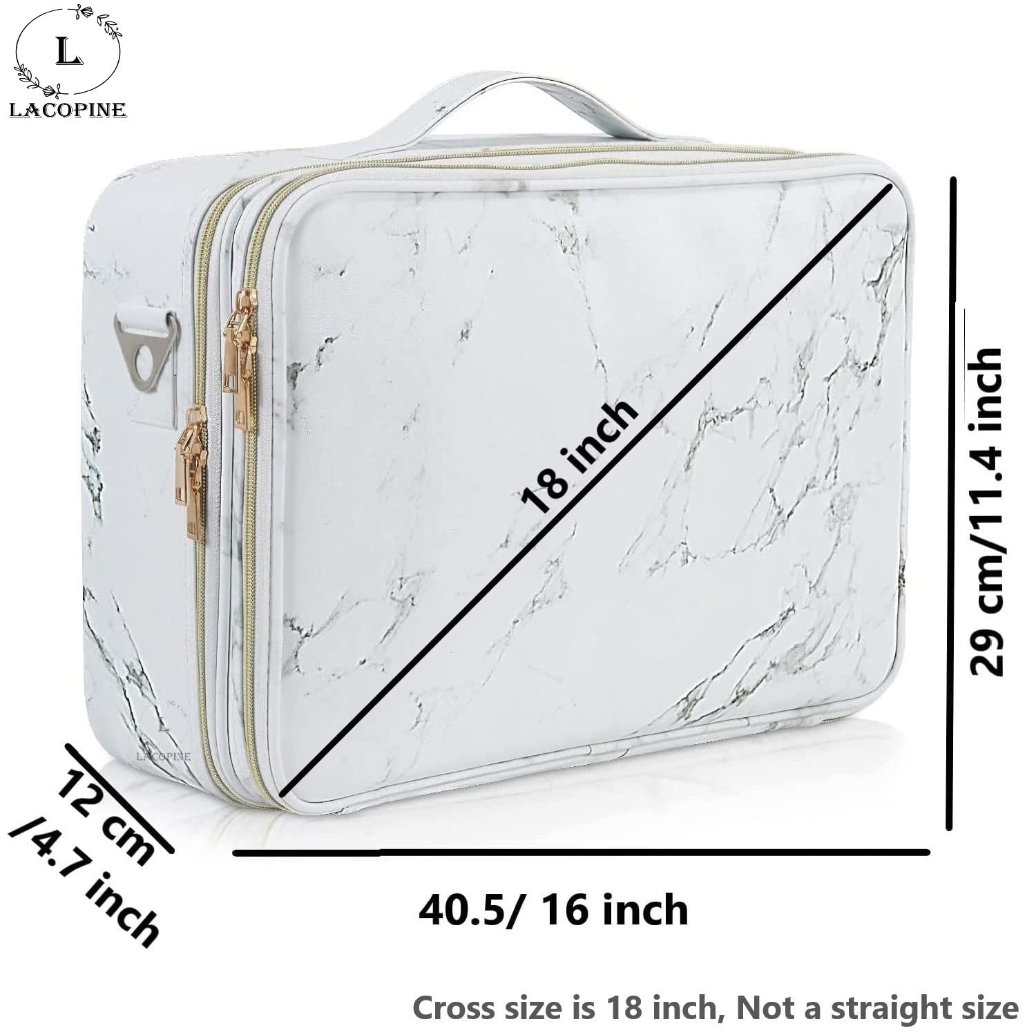 LACOPINE 28cm Large Nylon Makeup Organizer Bag - Travel Train Case with Adjustable Dividers for Cosmetics & Brushes - 18 Inch 2-Layer Portable Makeup Storage (White) | Perfect for Travel, Salon Professionals & Home Organization