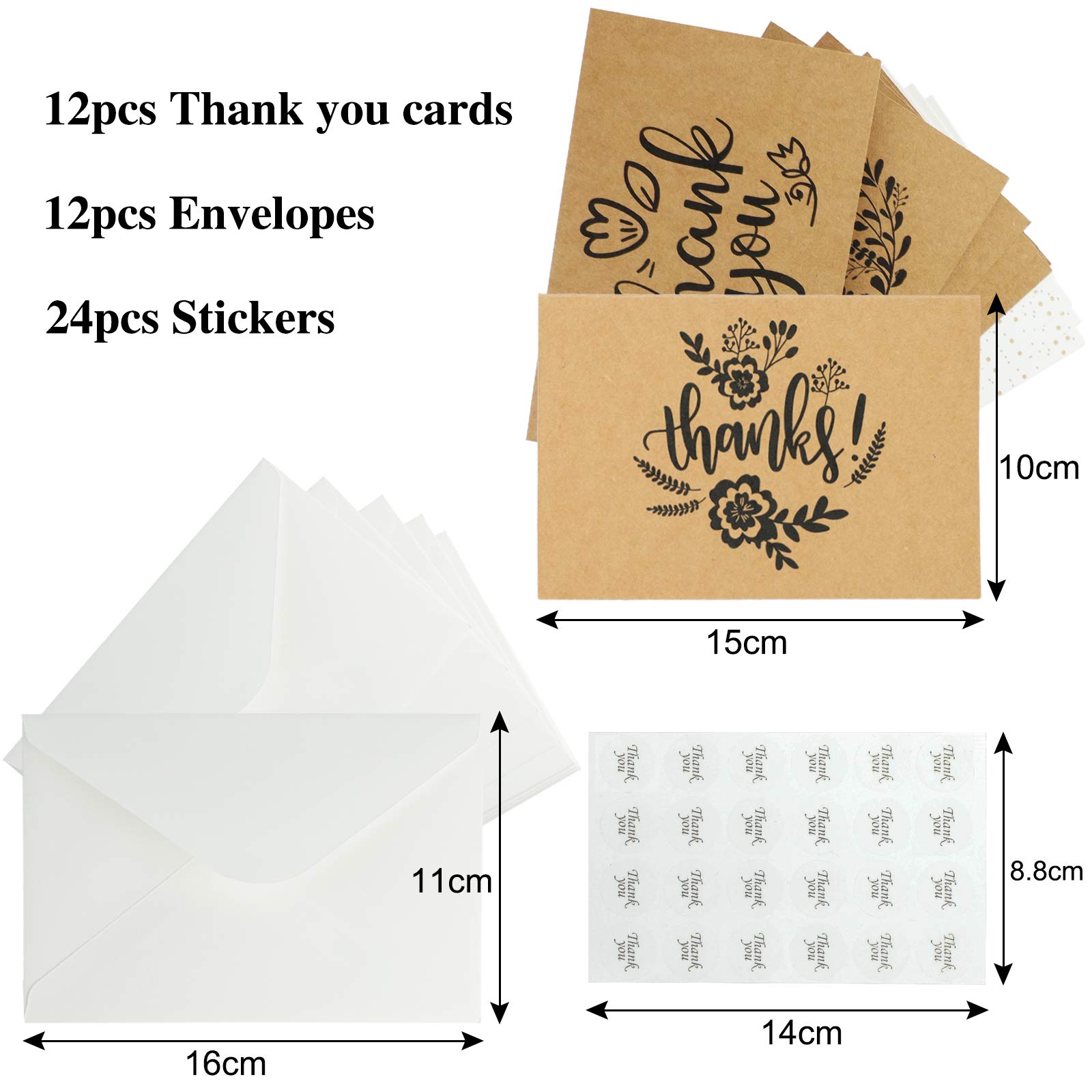12 Pack Thank You Cards with Envelopes & Stickers - Multipack Greeting Cards for Christmas, Thanksgiving, Mother's Day, Father's Day - Perfect for Gifts, Appreciation Notes & Special Occasions