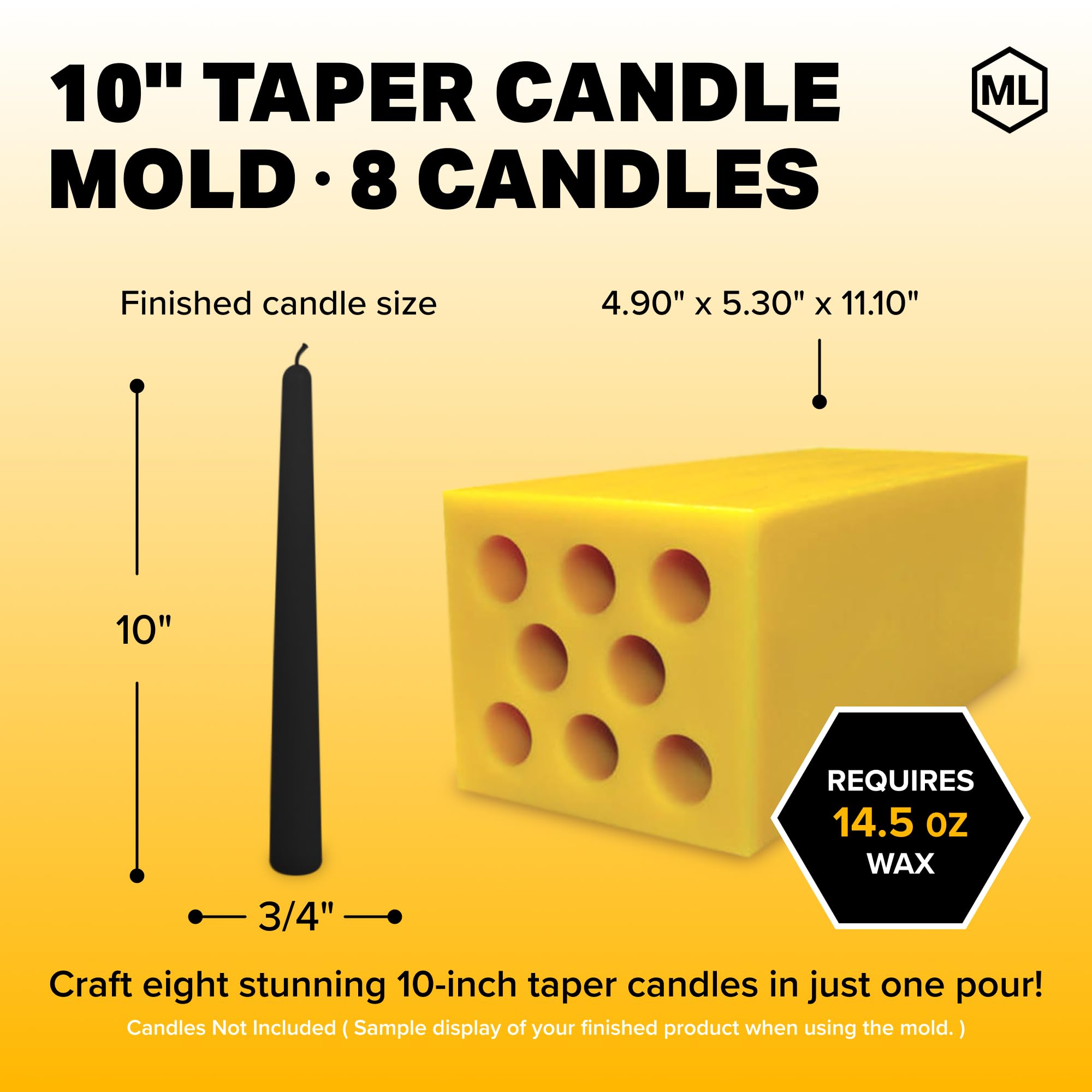 10-Inch Taper Candle Mold 8-Cavity Flexible Rubber for DIY Candle Making - Durable & Reusable Candle Molds for Beginners & Professionals - Create Elegant Wedding & Holiday Candles - Perfect for Home Decor, Romantic Dinners & Special Events
