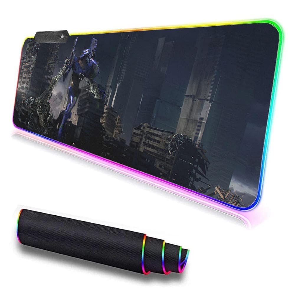RGB Large Anime Evangelion Gaming Mouse Pad - XXL LED Backlit PC Desk Mat (31.5x11.8 Inch) for Esports, Streaming & Office Work