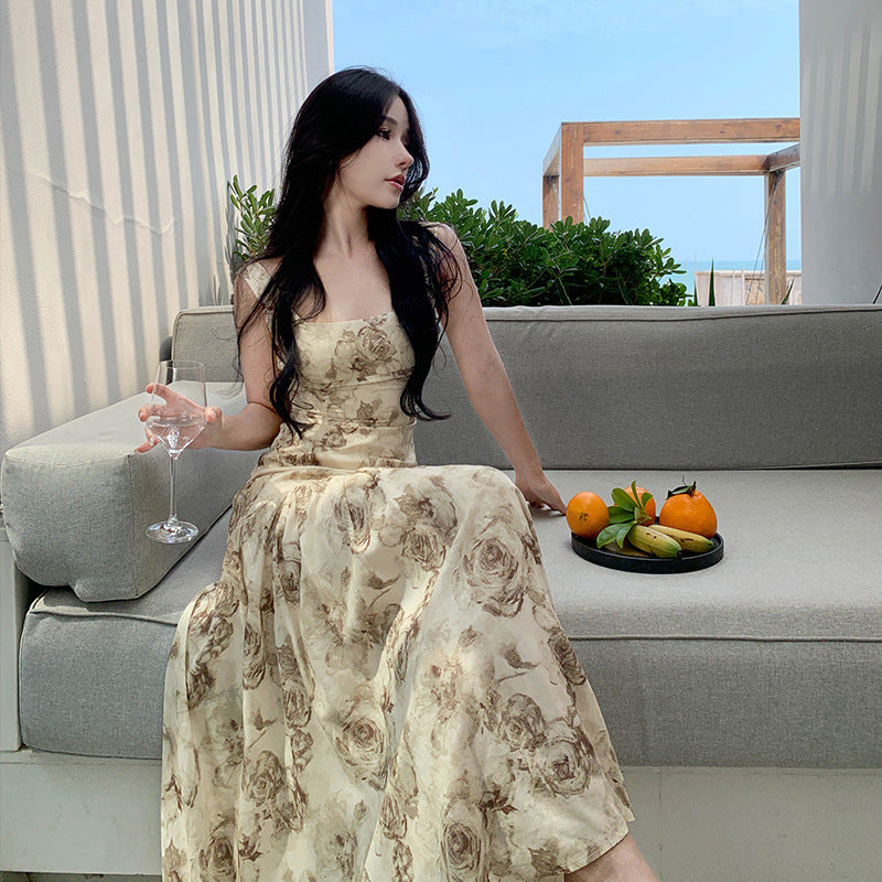 French Style Sleeveless Vest Dress for Women - Floral Rose Print Summer Dress Size 66 | Perfect for Beach Vacations, Garden Parties & Casual Outings