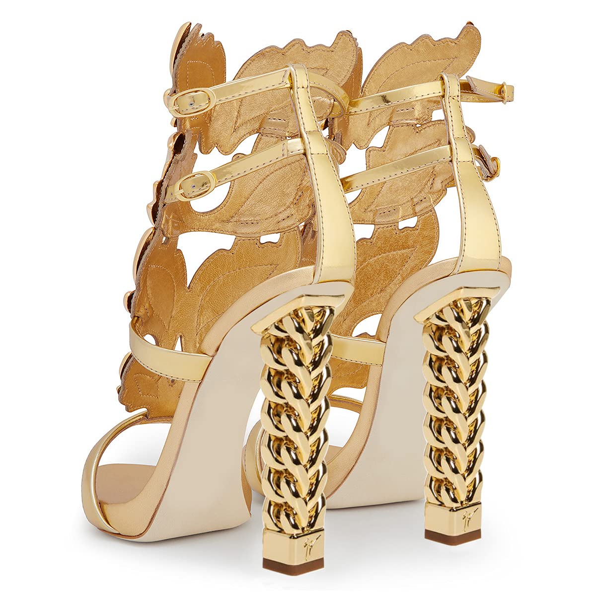 FSJ Women's Gold Metal Chain High Heel Sandals - Strappy Open Toe Ankle Strap Slingback Summer Shoes (US Size 4-15) - Perfect for Weddings, Parties & Night Out