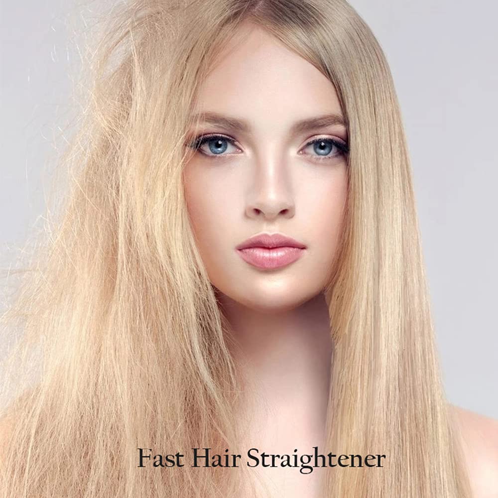 Foldable Hair Straightener Brush - Negative Ion PTC Fast Heating Hair Straightening Iron with 4 Temperature Settings - Dual Use as Hair Curler for Salon & Home Styling (Yellow, UK Plug) - Perfect for Travel, Daily Use & Professional Styling - Layfoo