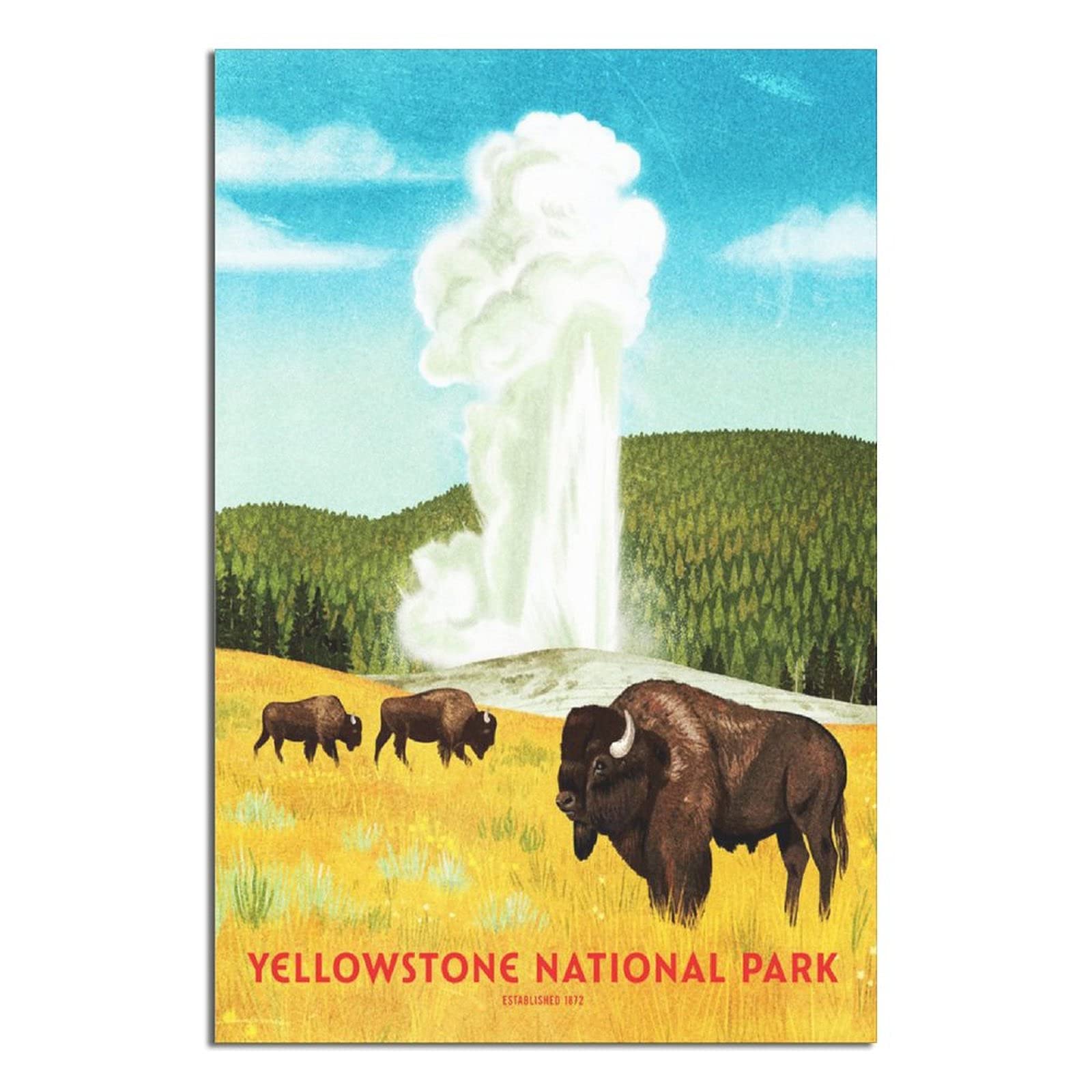 Yellowstone Vintage National Park Travel Poster - Volcanic Yak Canvas Art Print for Wall Decor | Modern Home & Office Painting | Living Room, Bedroom Decor | Unique Birthday Gift Idea for Nature Lovers