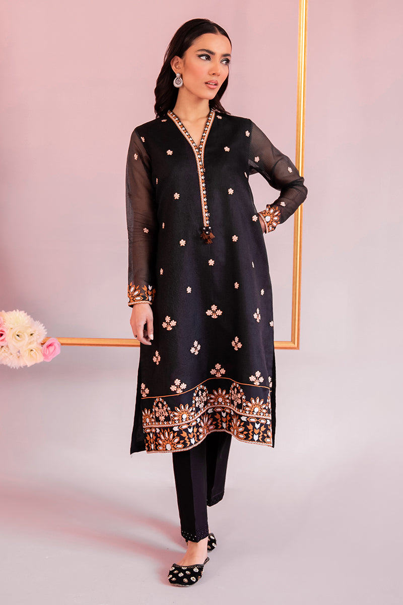 Midnight Charm Embroidered Shirt for Women - Elegant Floral Design, Comfortable Cotton Fabric - Perfect for Casual Outings, Date Nights & Office Wear