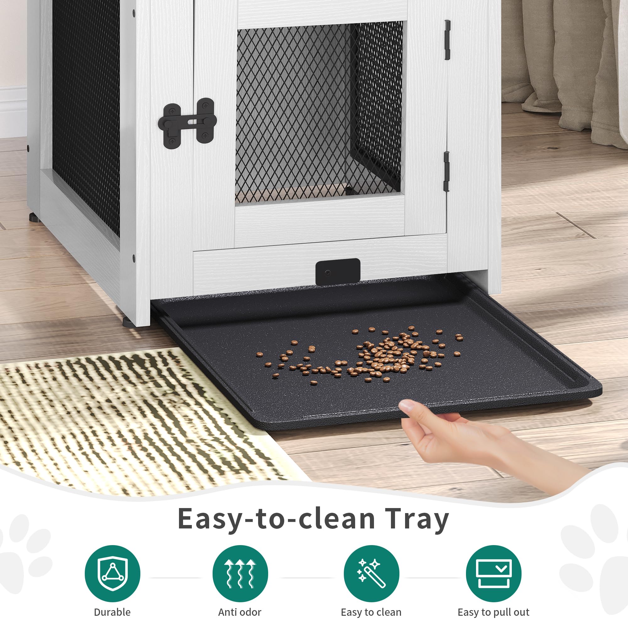 YITAHOME Wooden Dog Crate Furniture - Indoor Pet Kennel with Cushion Tray & Drawer for Small Dogs Under 25 lbs, White End Table with Dual USB Charger - Perfect for Living Room, Bedroom & Home Office Pet Space