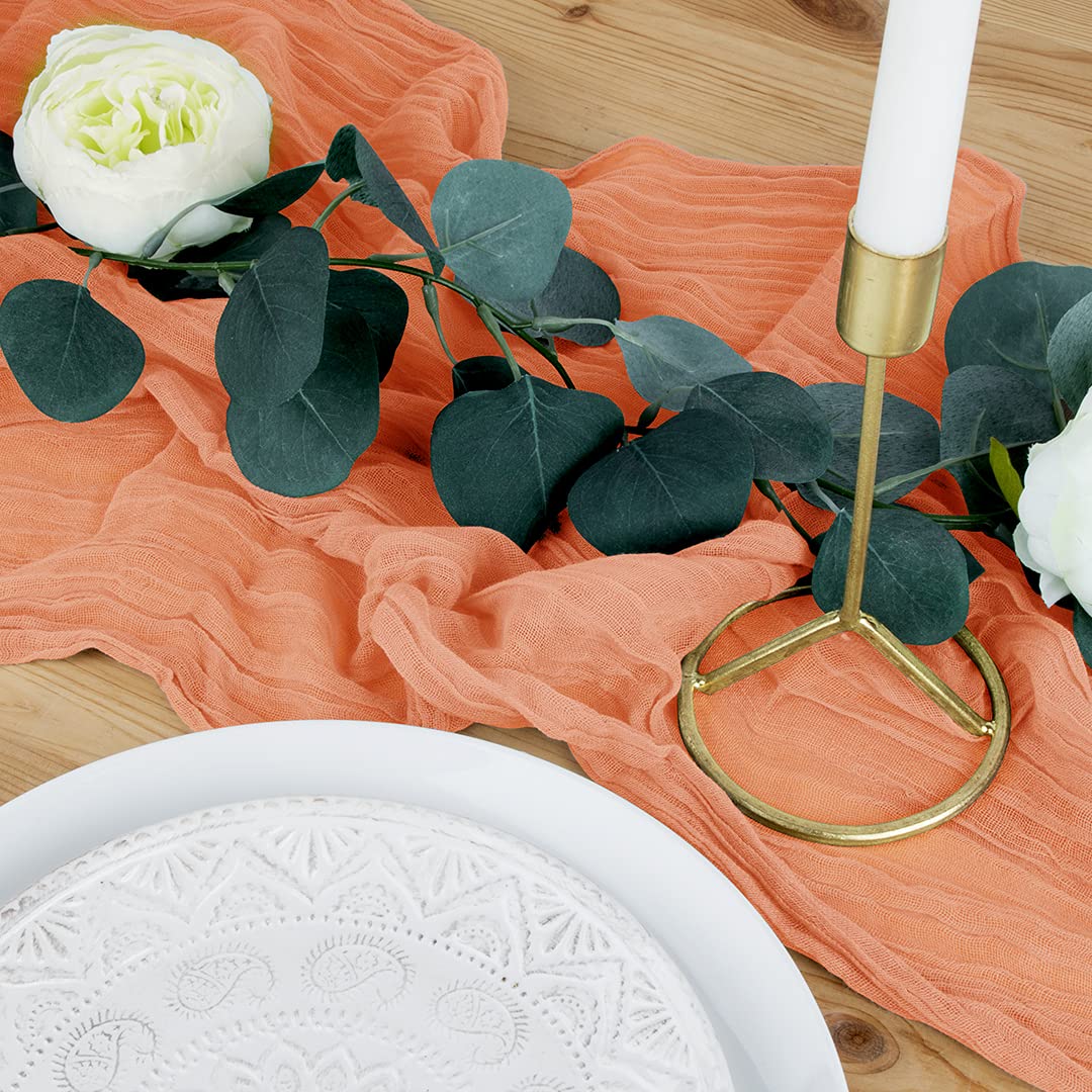 Koyal Wholesale Extra Long Dark Orange Gauze Table Runner 28.3 x 157-Inch - Farmhouse Cheesecloth Tablecloth for Rustic Weddings, Boho Parties & Holiday Dining Decor