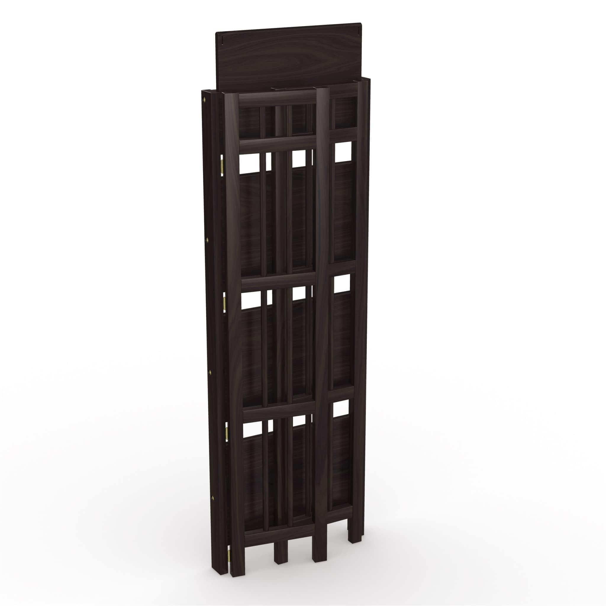 No Assembly Folding 4-Shelf Bookcase - 16 Inch Wide Espresso Finish Bookshelf & Media Storage Cabinet - Perfect for Home Office, Living Room, and Bedroom Organization