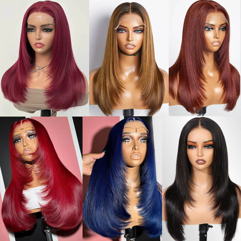 Trendy Layered Cut Lace Front Wigs - Pre-Colored Human Hair Wigs with Highlights | TikTok Hairstylist Favorite for Everyday Wear & Special Occasions