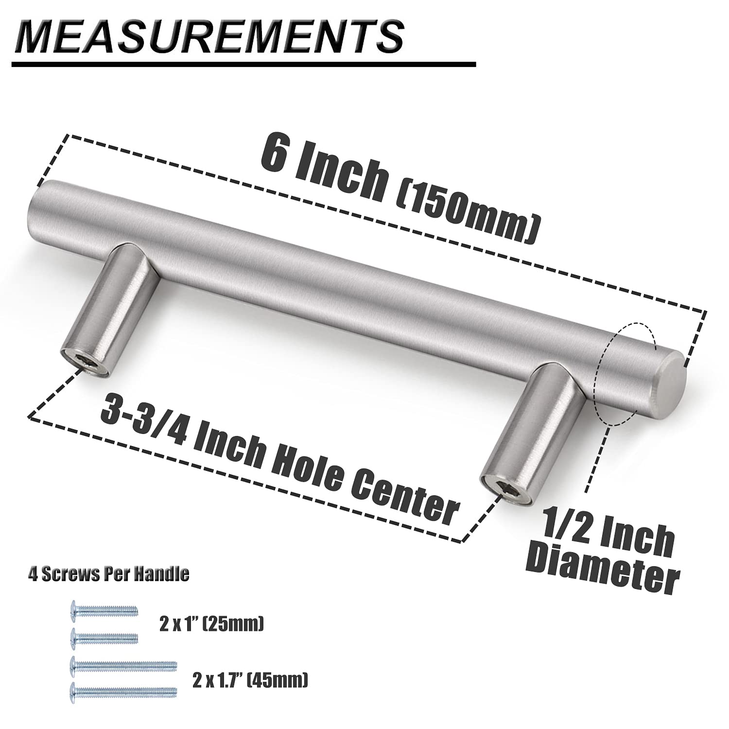 Probrico 12 Pack Brushed Nickel Cabinet Pulls - 3-3/4 Inch Hole to Hole, Round Bar Kitchen Cabinet Handles - Stainless Steel Cabinet Hardware for Kitchen & Bathroom - 6 Inch Overall Length - Perfect for Modern Cabinets, Drawers, and Furniture Upgrades