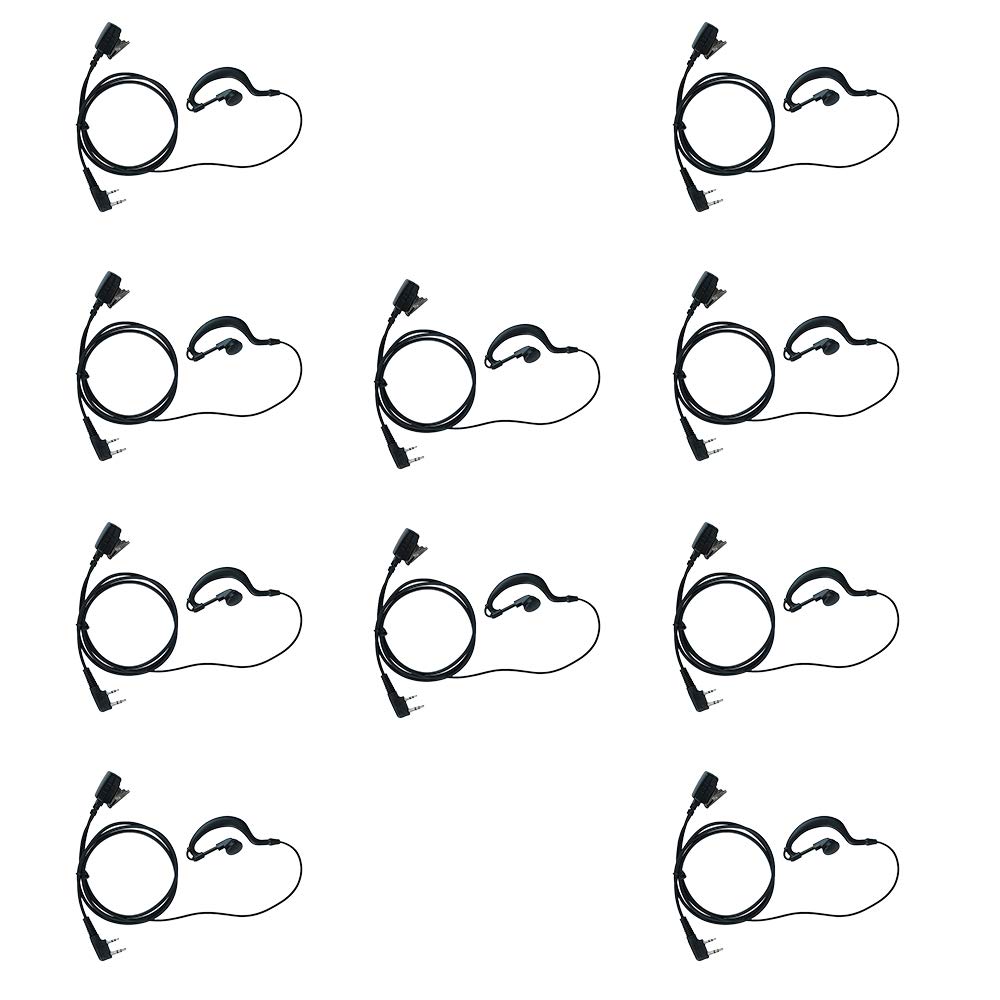 10 Pack G-Shaped Earpiece Headsets for BaoFeng UV-5R, BF-888S, Kenwood, Wouxun, Puxing, Linton Two-Way Radios - Compatible with Walkie Talkies TK-3230 (10 Packs) - Ideal for Security, Construction, and Outdoor Communication