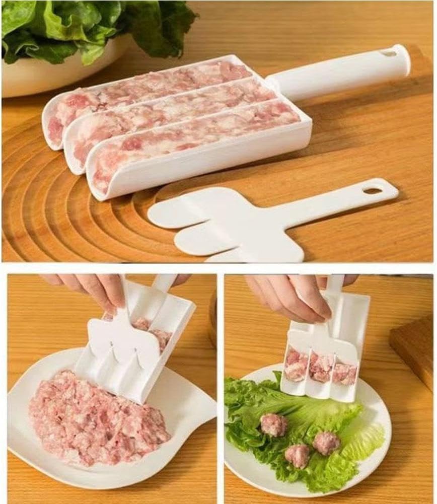 White Creative Kitchen Triple Meatball Maker - Non-Stick Meatball Scoop with Cutting Spade & Melon Baller | Perfect for Making Meatballs, Cookie Dough Balls & Fruit Scooping | Ideal for Home Cooking, Meal Prep & Party Food Preparation
