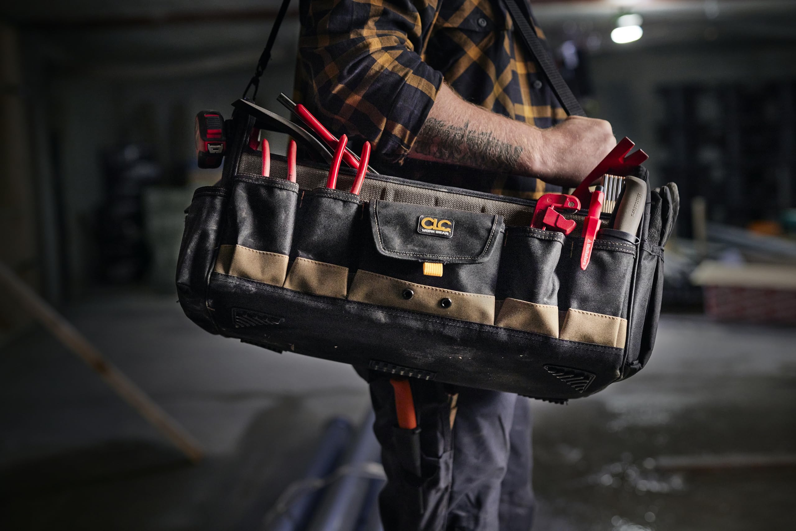Custom Leathercraft WORK GEAR 1579 20-Inch Open Top Soft-Sided Tool Bag with 27 Pockets - Durable Organizer for Electricians, Plumbers & Contractors | Perfect for Job Sites, Workshops & Home DIY Projects