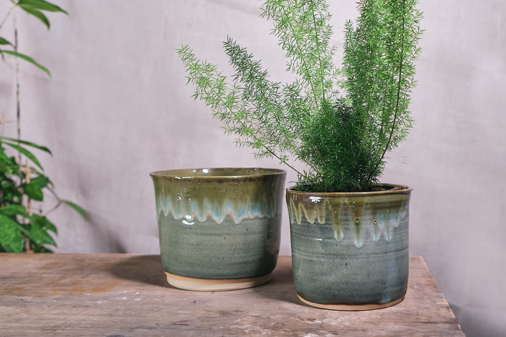 Handmade Ceramic Pot with Green Drip Glaze - 14cm & 17cm Diameter - Perfect for Home Decor, Planters, or Unique Gift Ideas