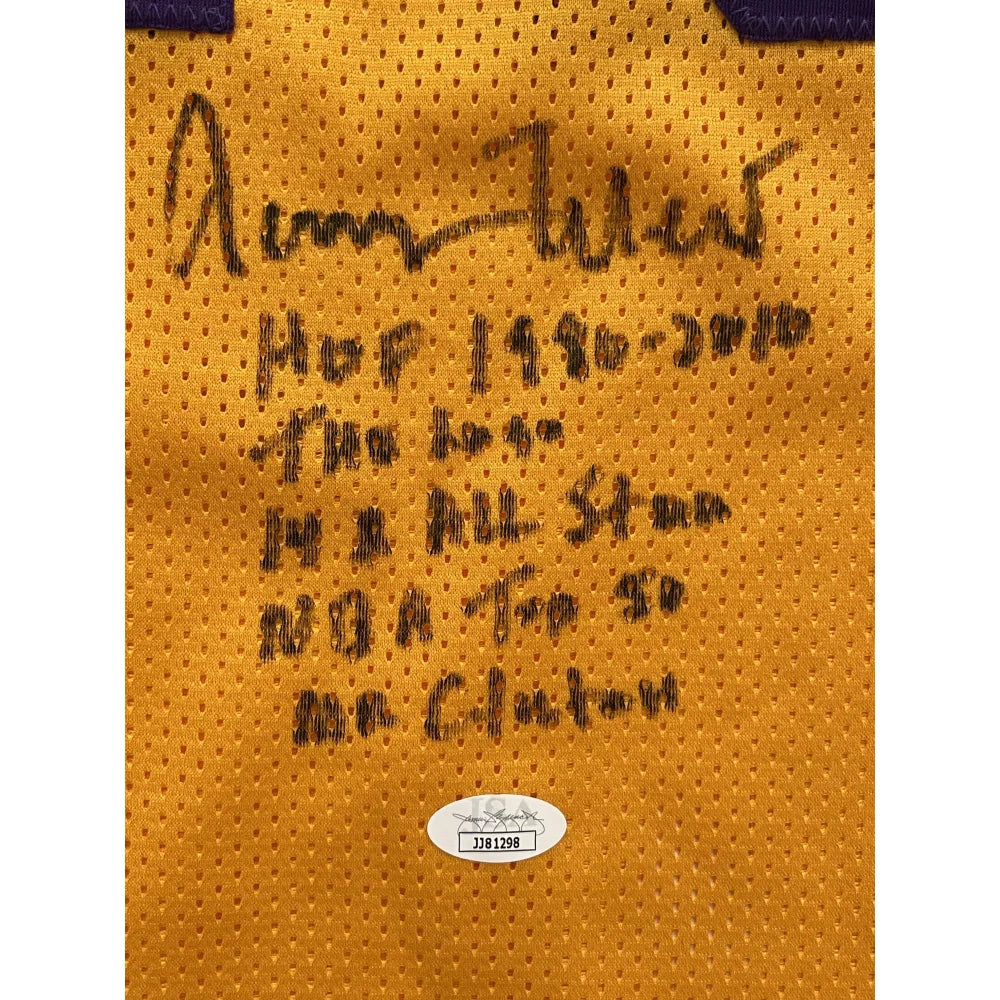 Authentic Jerry West Signed Los Angeles Lakers Jersey with Multi Inscription - JSA COA Certified Autograph #2 | Perfect for NBA Memorabilia Collectors & Lakers Fans Display