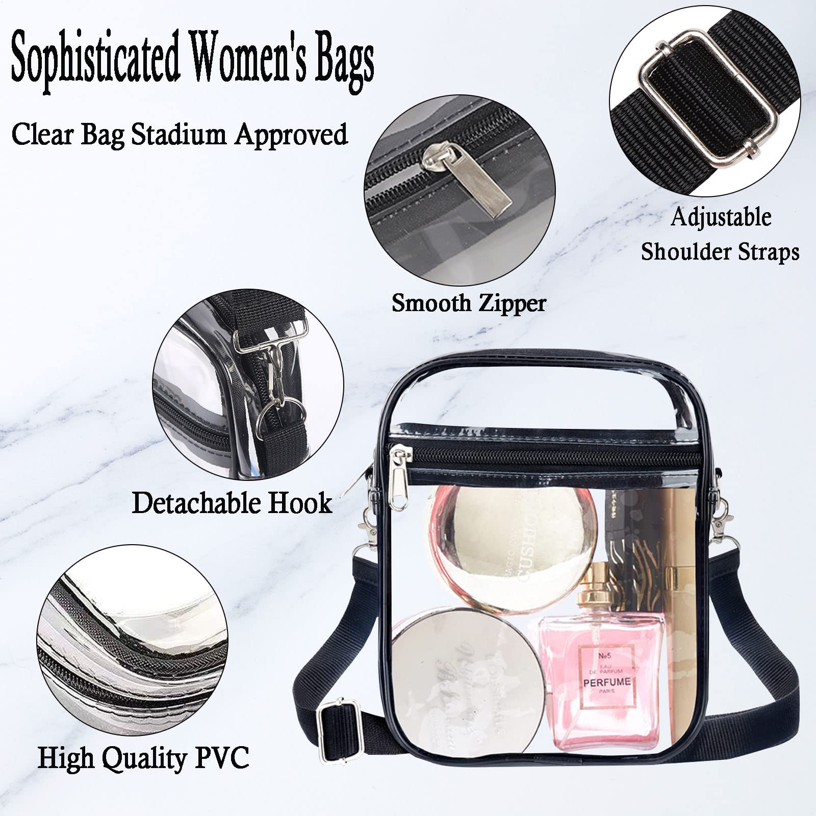 Clear Crossbody Bag for Women - Stadium Approved Transparent Shoulder Purse, Fashionable Messenger Bag for Work, Concerts & Outdoor Events - Perfect Cosmetic & Essentials Organizer for Travel, Sports & Daily Use