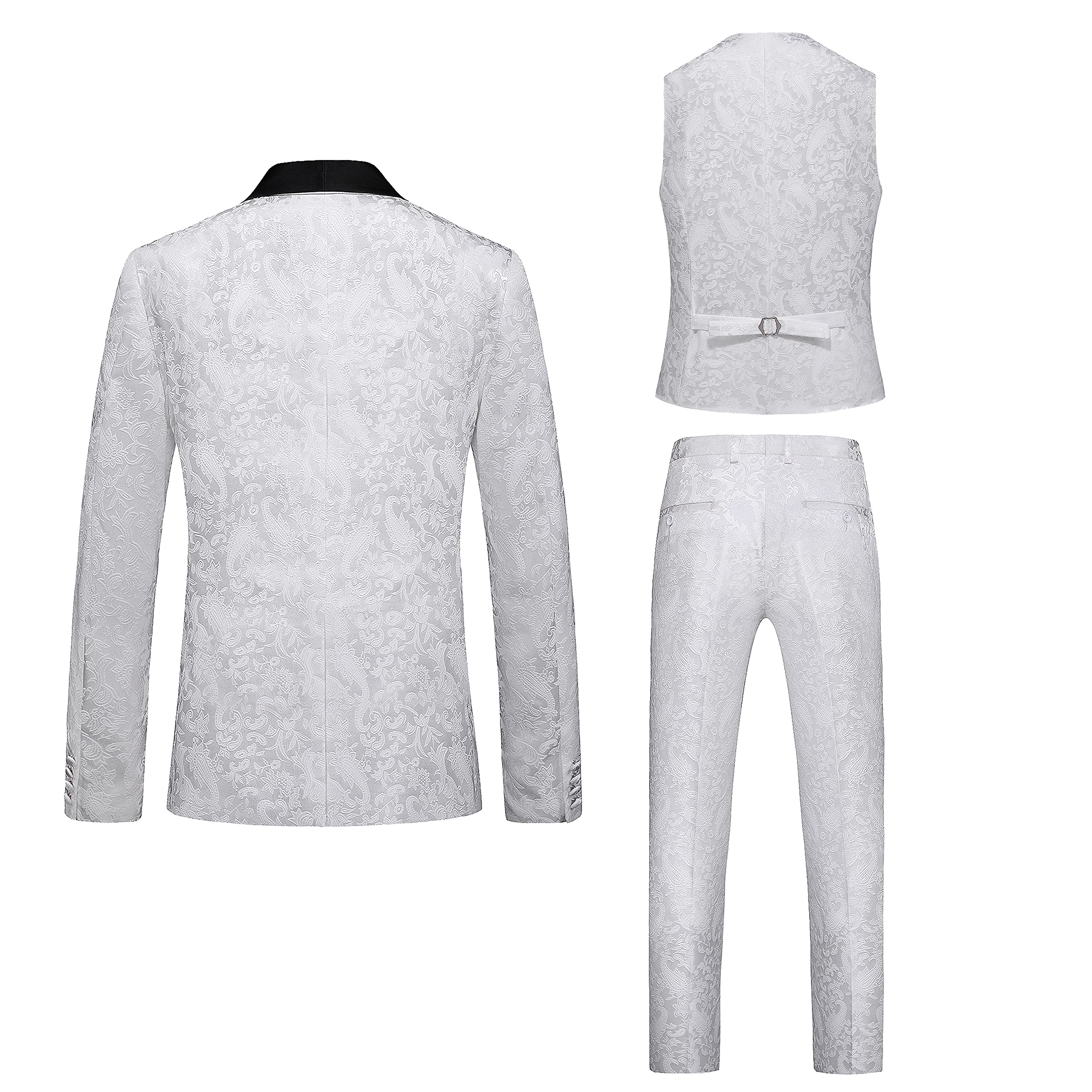 UNINUKOO Men's Slim Fit 3-Piece Jacquard Suit - 1 Button Shawl Collar Wedding Tuxedo for Groom, Prom & Formal Events | Business, Cocktail Parties & Special Occasions