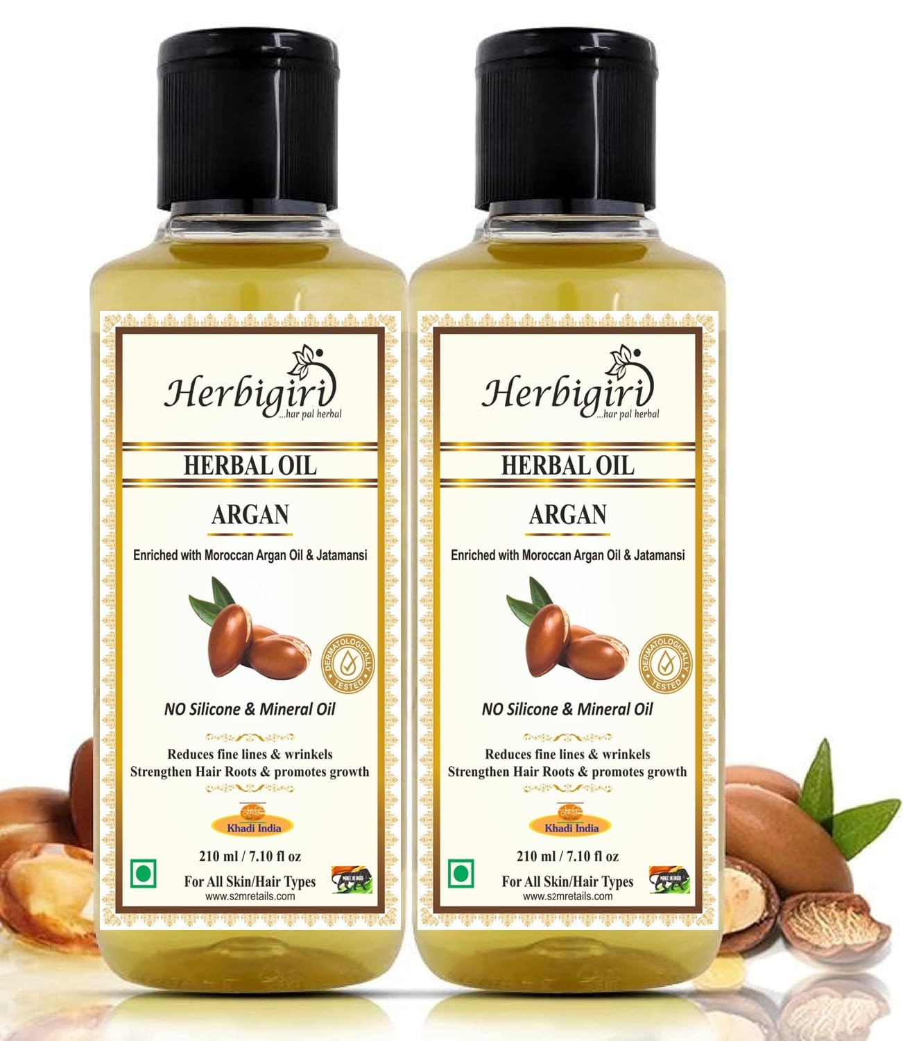 Herbigiri 100% Pure Cold Pressed Argan Oil for Hair - Moroccan Organic Hair Treatment - No Mineral Oil, Silicones or Parabens (2-Pack) - Perfect for Dry, Damaged Hair & Split Ends Repair
