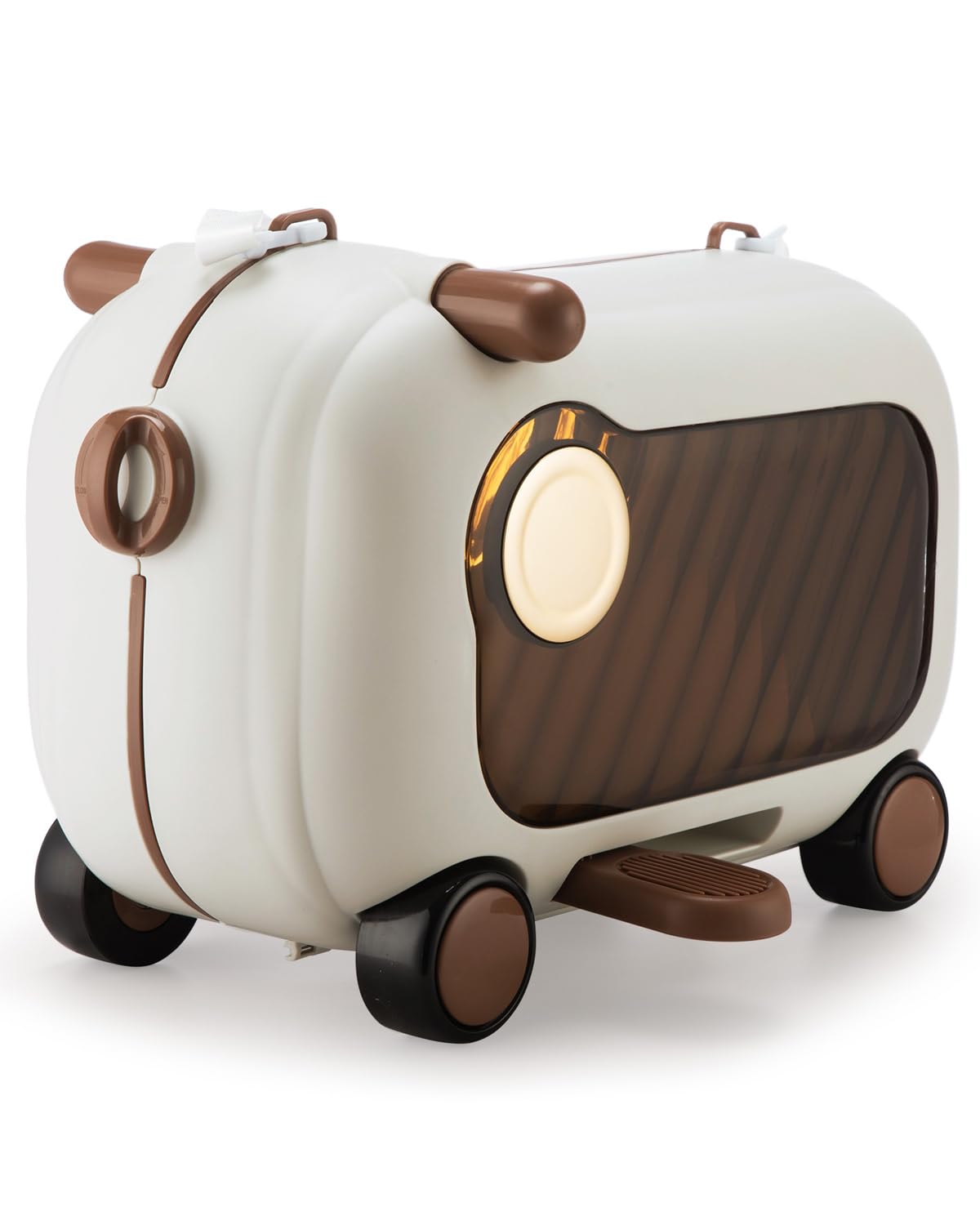 Best Ride-On Suitcase for Kids 2-6 Years - Durable Hard Shell Rolling Luggage with Wheels for Girls & Boys - Beige White Travel Carry-On - Perfect for Airports, Family Trips & School Adventures