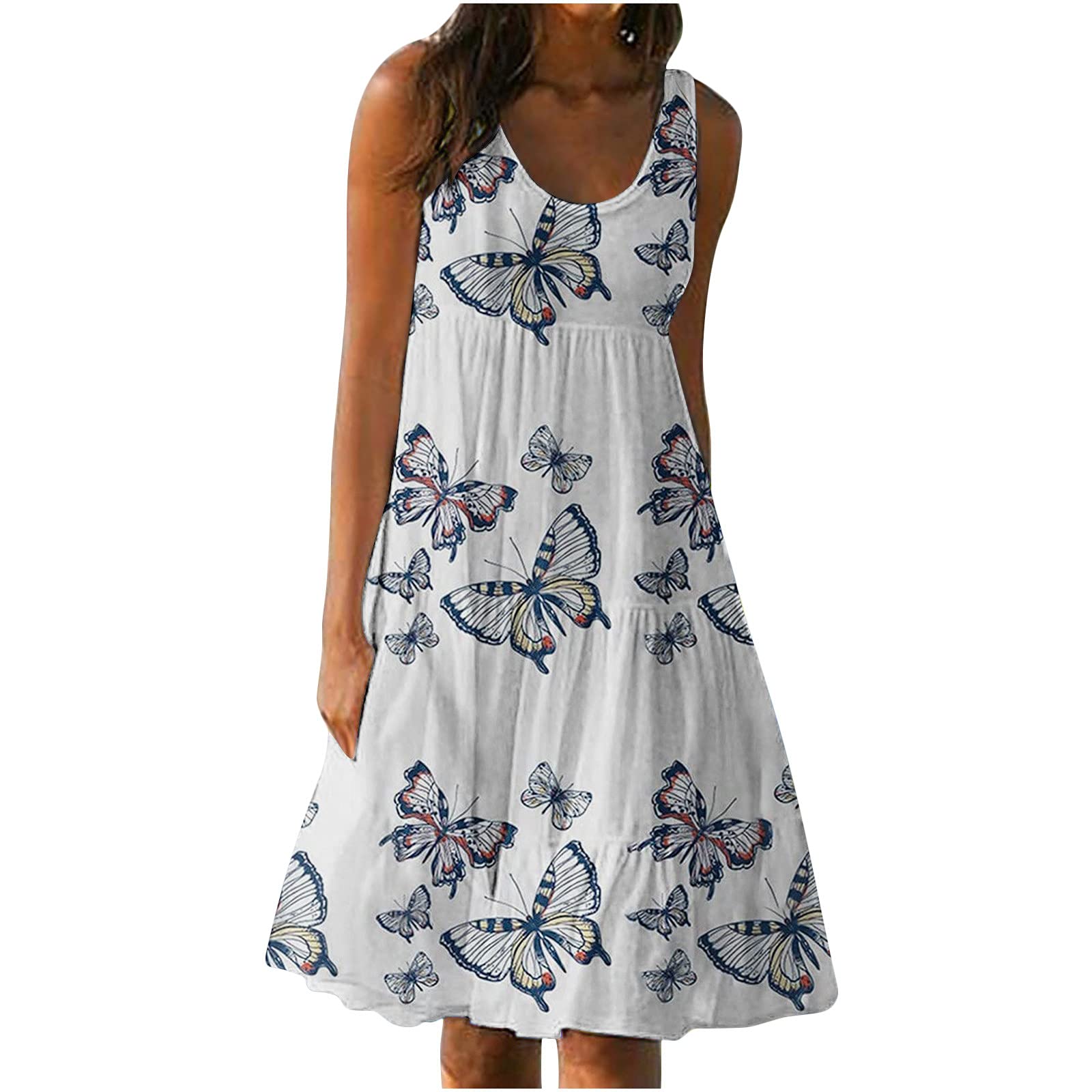 Women's Summer Floral Dress - Sleeveless Boho Beach Dress with Crew Neck, Casual Short Sun Dress for Outdoor, Vacation & Party Wear