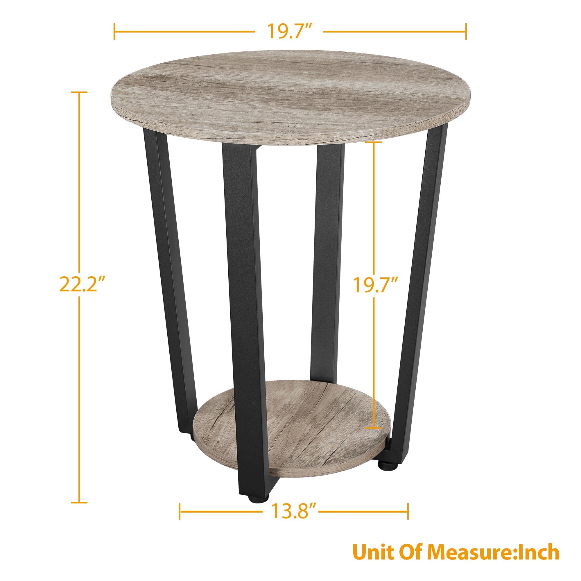 Yaheetech Farmhouse Round End Table with Storage Shelf - 2 Tier Sofa Side Table with Sturdy Metal Frame & Wood Top for Living Room, Bedroom, Small Spaces - Easy Assembly, Gray - Perfect for Coffee, Books, and Decor