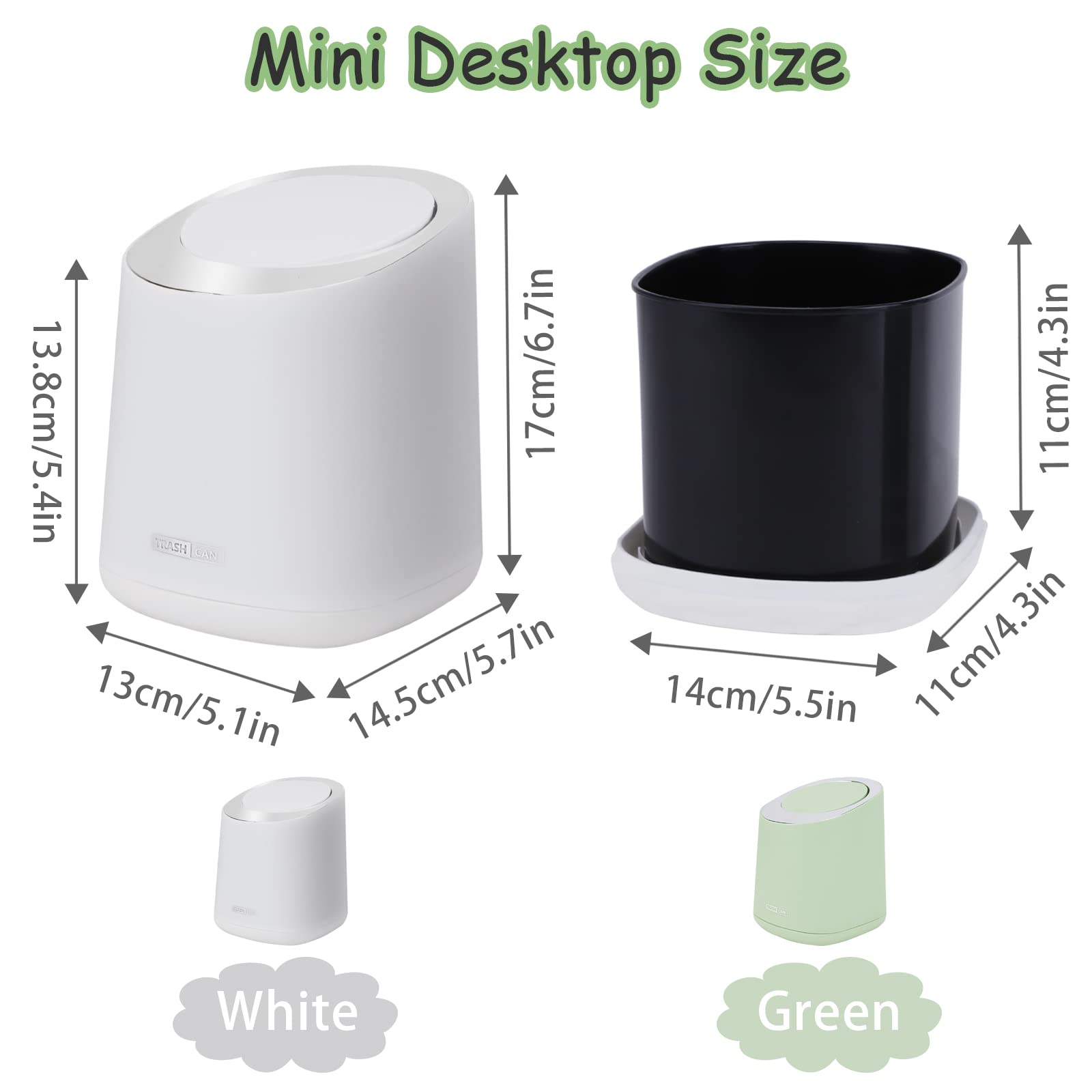 Mini Desktop Trash Can with 90 Trash Bags - Press-Type Lid Countertop Waste Bin, Small Plastic Garbage Can for Bathroom, Bedroom, Living Room & Dressing Table (White) - Perfect for Home, Office & Vanity Organization