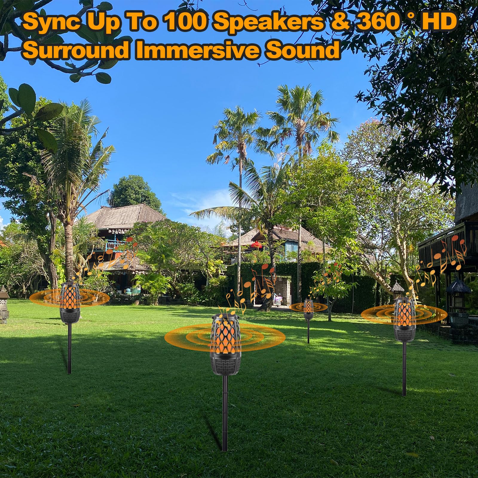 2 Pack Outdoor Bluetooth Speakers - Waterproof, 10W Enhanced Bass, 360° HD Stereo Sound, Multi-Sync up to 100 Speakers with LED Lights - Perfect for Patio, Garden, and Pool Parties