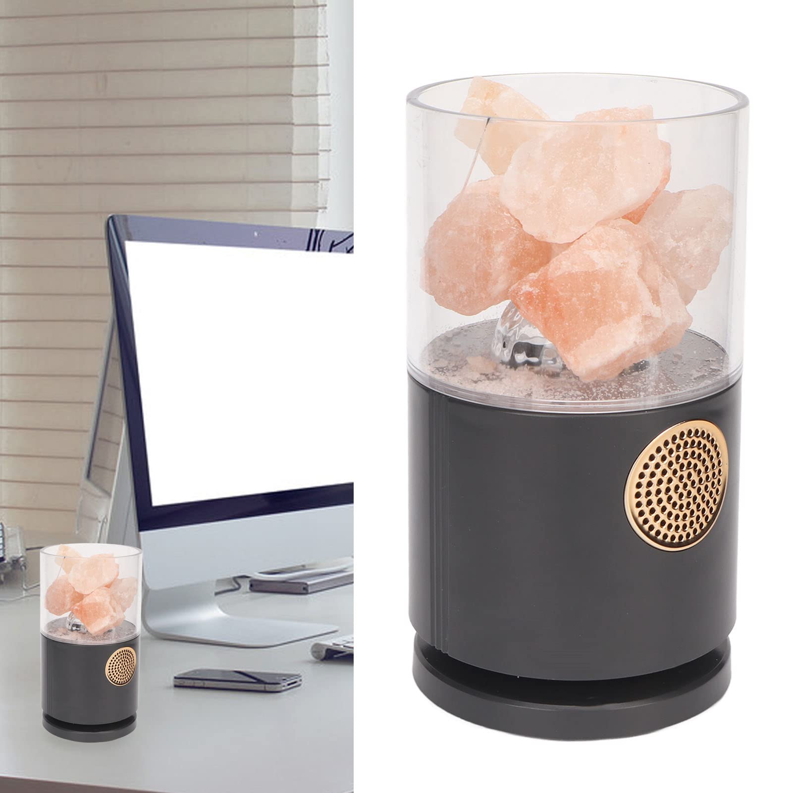 Projector Salt Lamp with Speaker & Remote Control - Crystal Salt Night Light for Bedroom, Studio, Yoga Room Decor - Perfect Gift Idea (Black) - Create Relaxing Ambiance for Meditation & Sleep