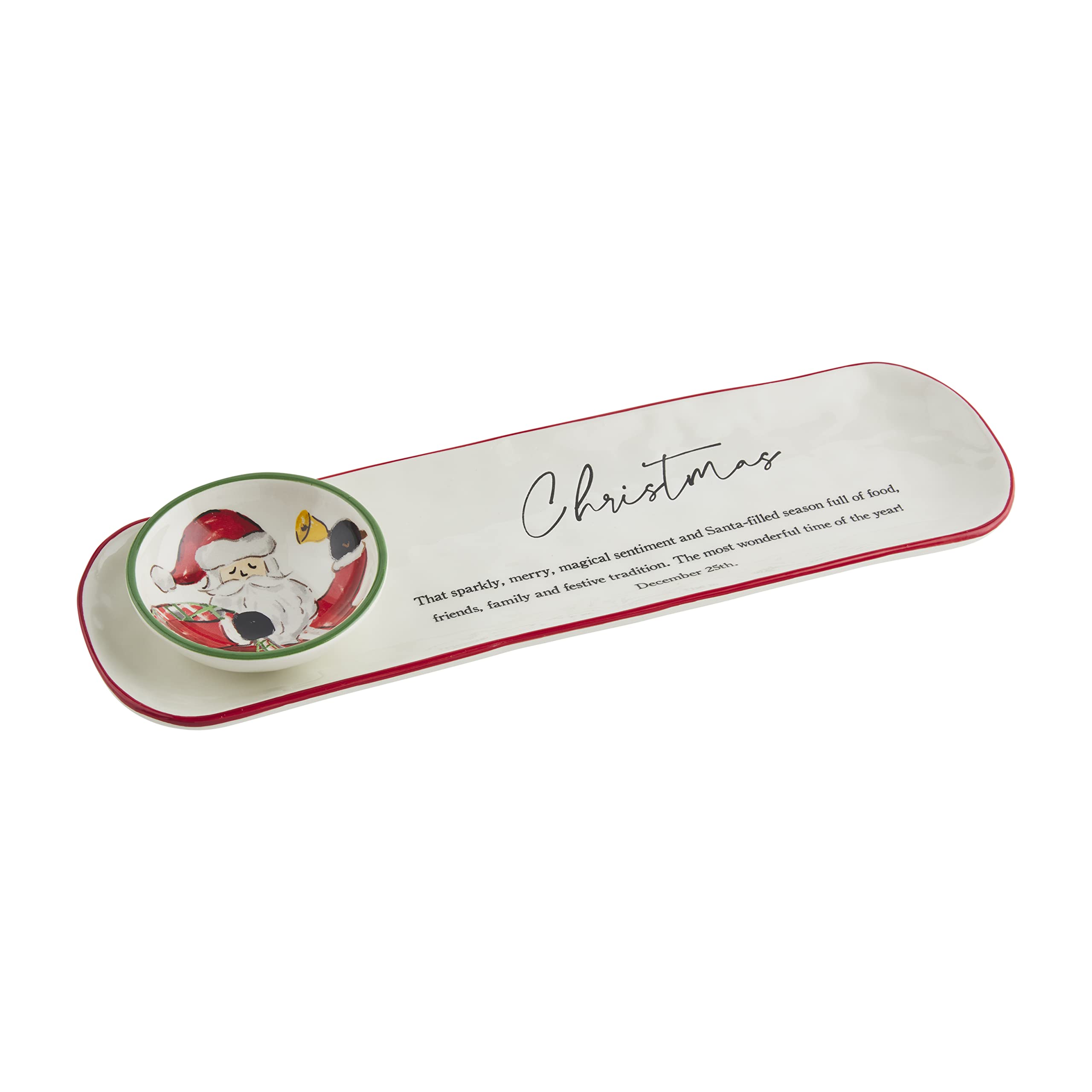 Ceramic Christmas Santa Serving Tray & Dip Bowl Set - Holiday Party Platter for Appetizers, Cookies & Festive Entertaining