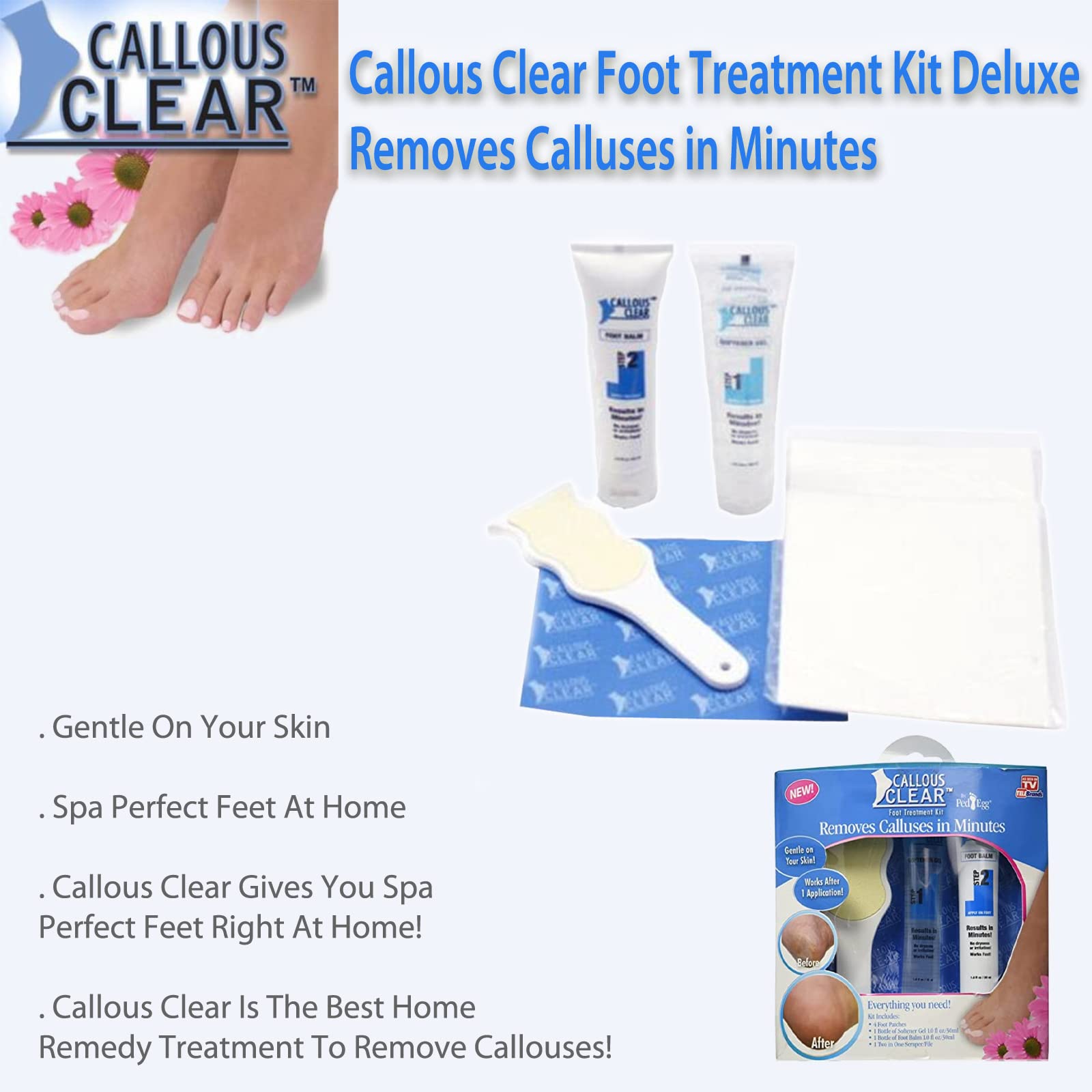 Callous Clear Foot Treatment Kit - Deluxe Foot Cream & Heel Balm with Scraper & File for Smooth Soft Feet | Cracked Heel Repair, Dry Skin Care, Pedicure at Home