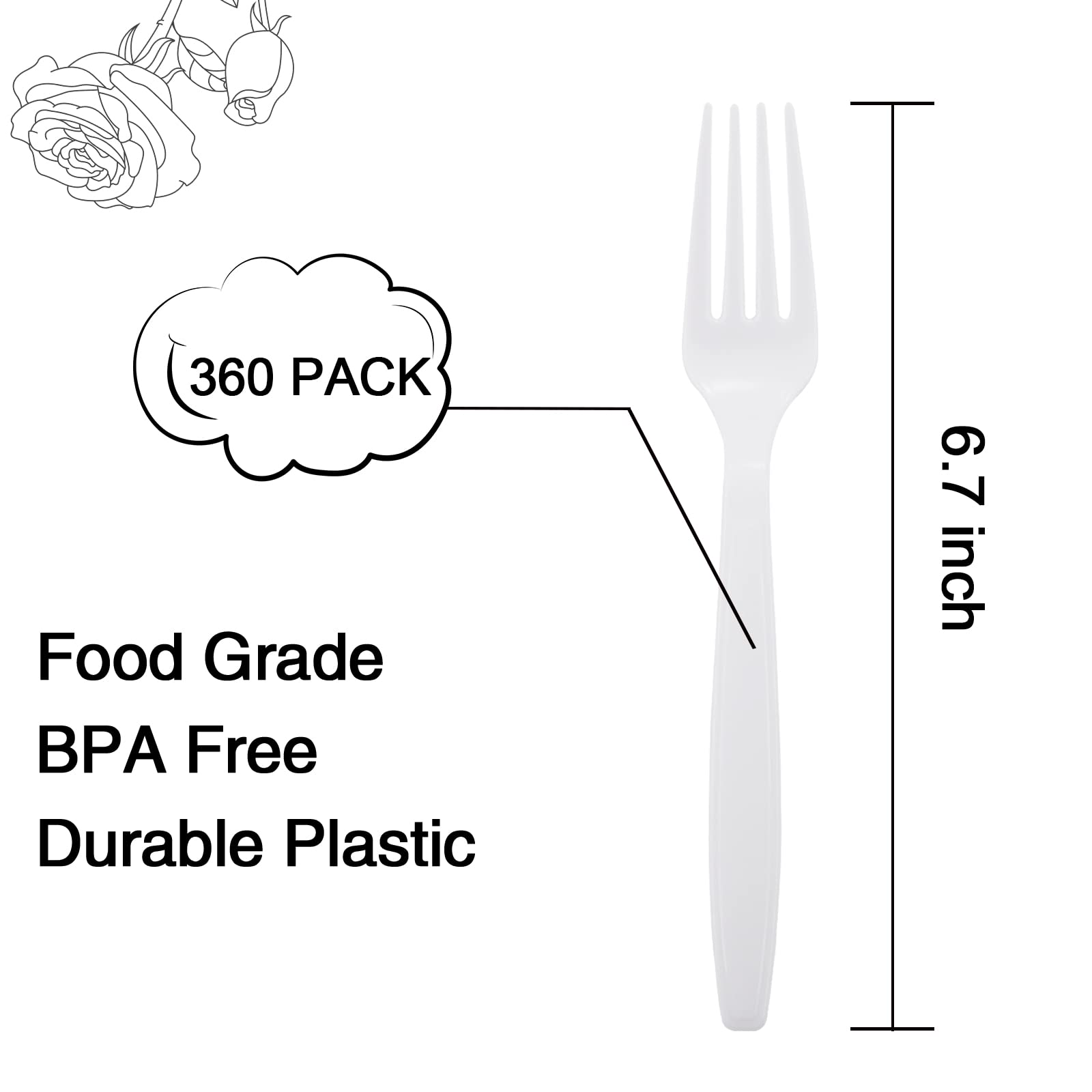 Liacere 360-Pack Heavy Duty White Plastic Forks - 6.7 Inch Disposable Cutlery for Parties, Picnics, BBQs, Catering & Restaurants - Durable Eco-Friendly Plastic Utensils Bulk Pack